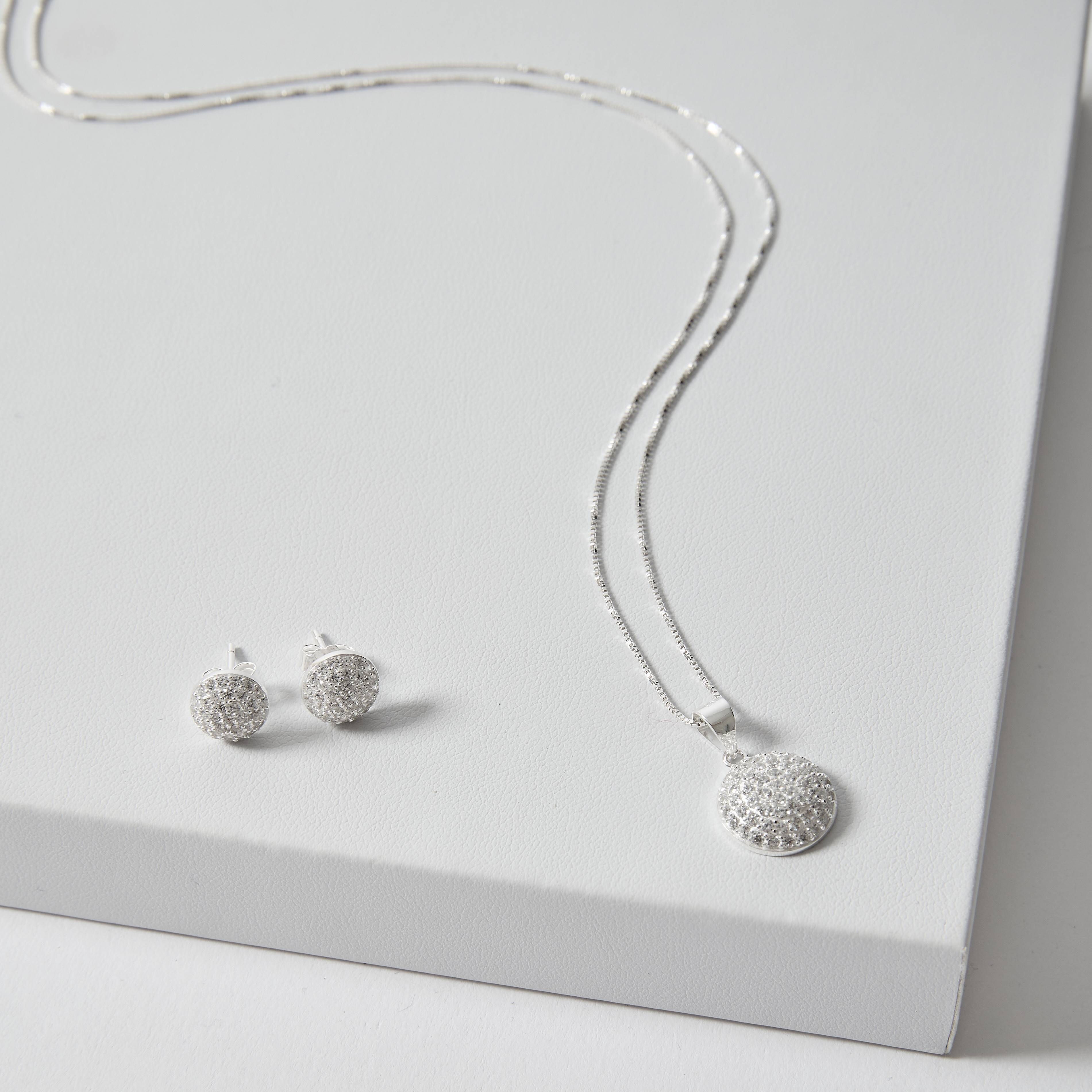 Imagem Conjunto brinco e colar pingente círculo todo cravejado 12mm 45cm