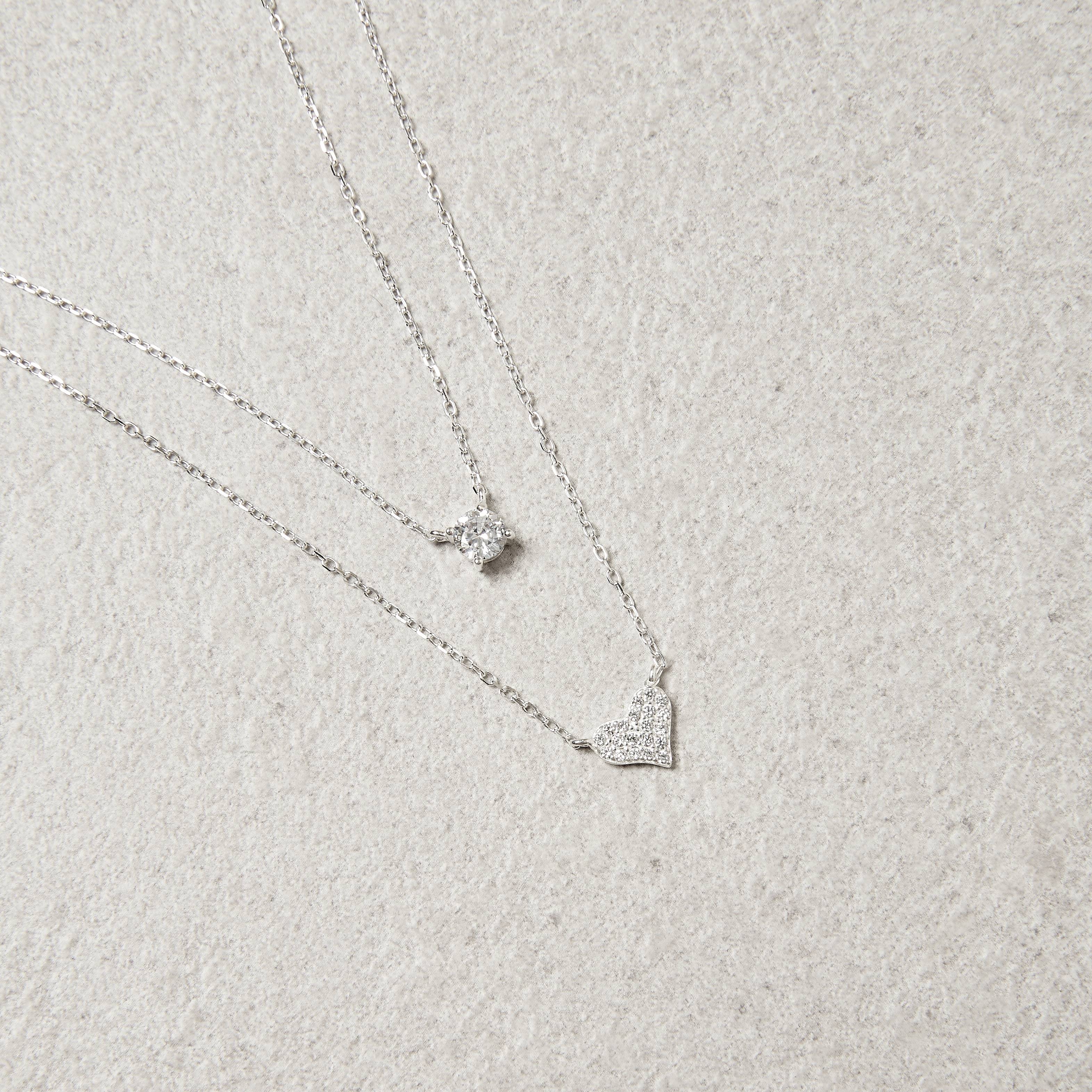 Colar duplo zircônia cristal 5mm 40cm e coração cravejado 9mm 45cm + alongadora