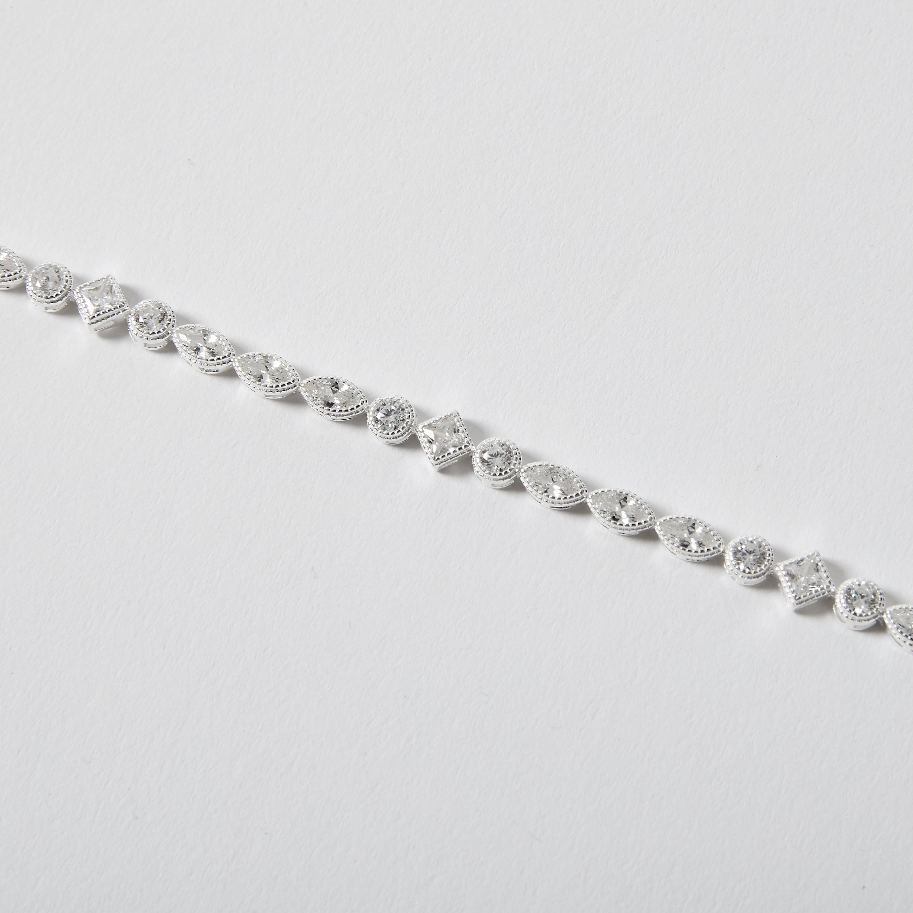 Imagem Pulseira entremeios zircônias redonda, losango e navete 6mm 16+5cm