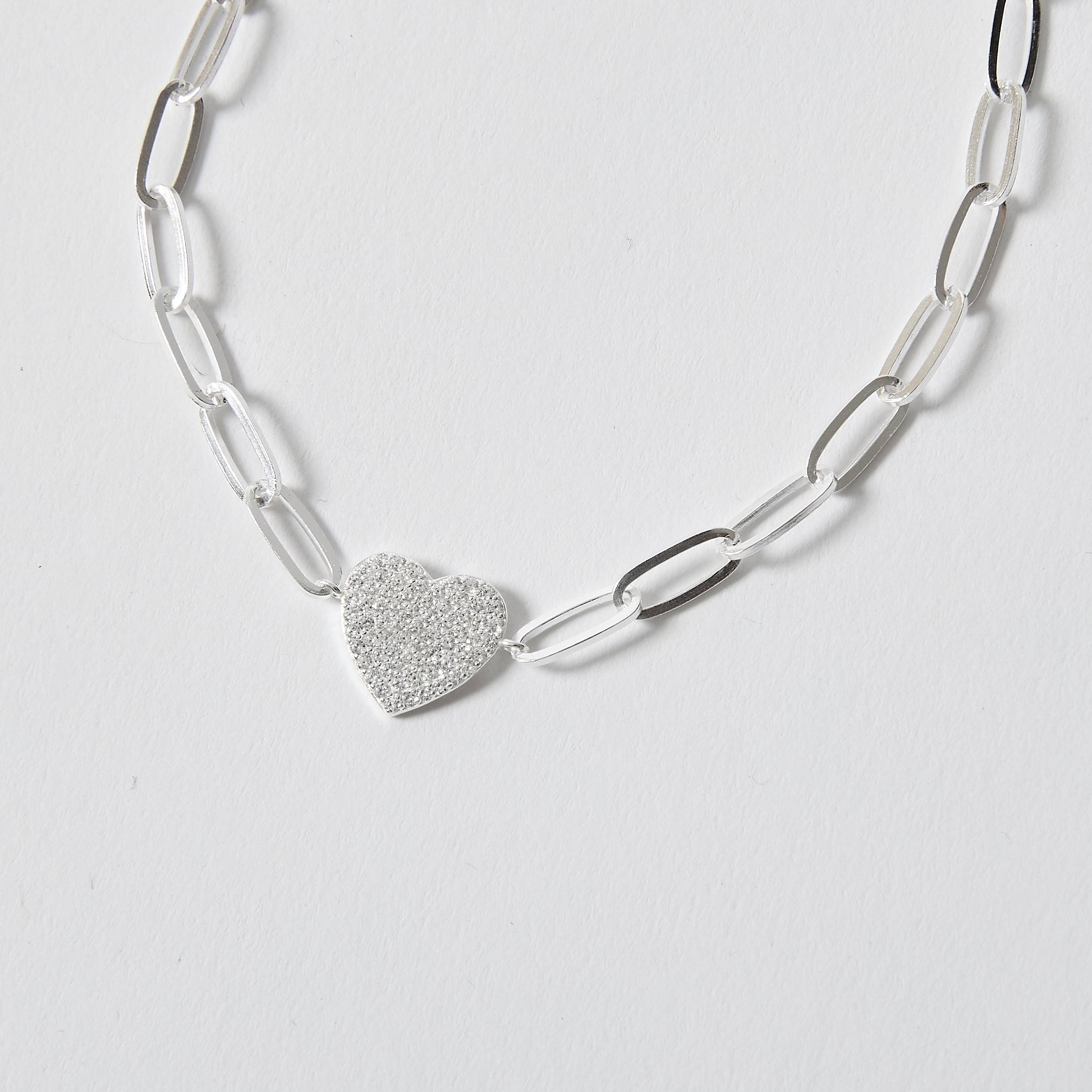 Imagem Pulseira entremeio coração cravejado 12mm corrente cartier 16+5cm