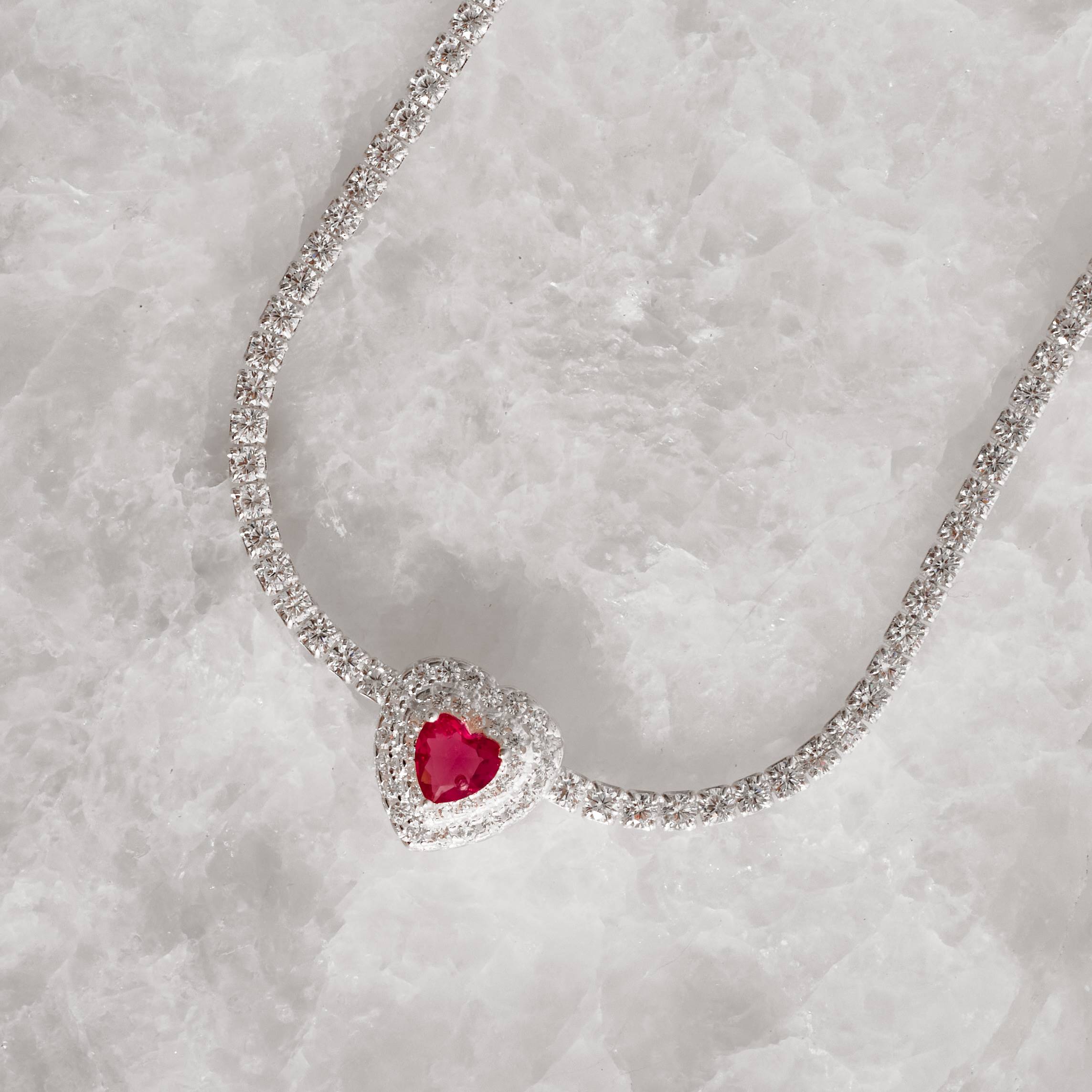 Pulseira Riviera 2.1 zircônia coração rubi com cravejado 16+4cm