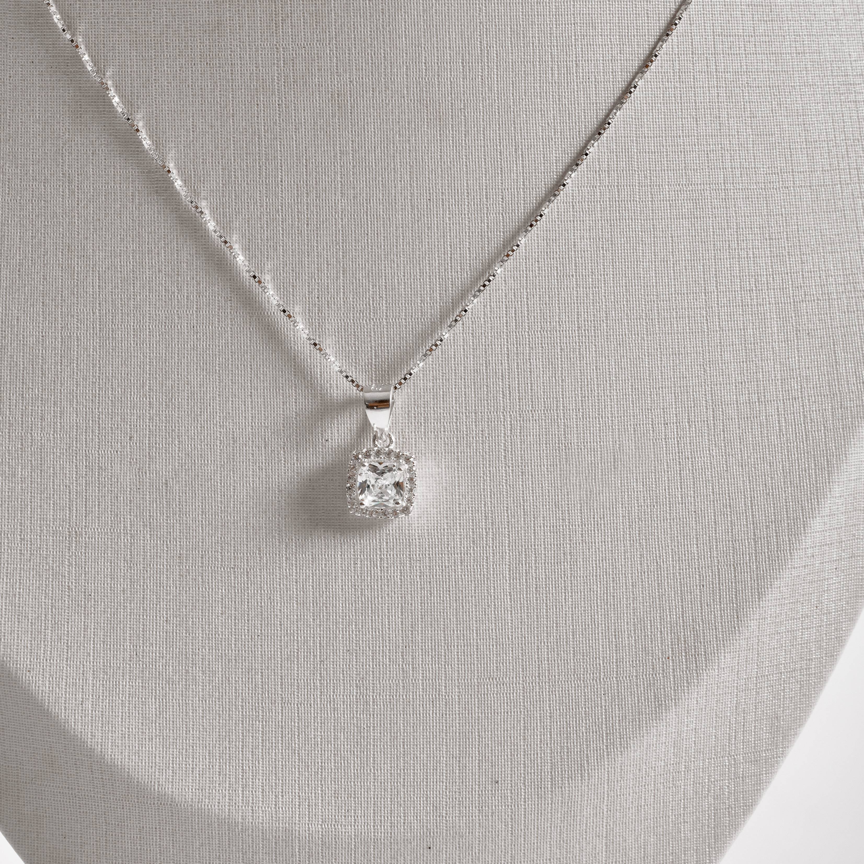 Imagem Secundária Conjunto brinco e colar pingente zircônia quadrada com cravejado 8mm 45cm