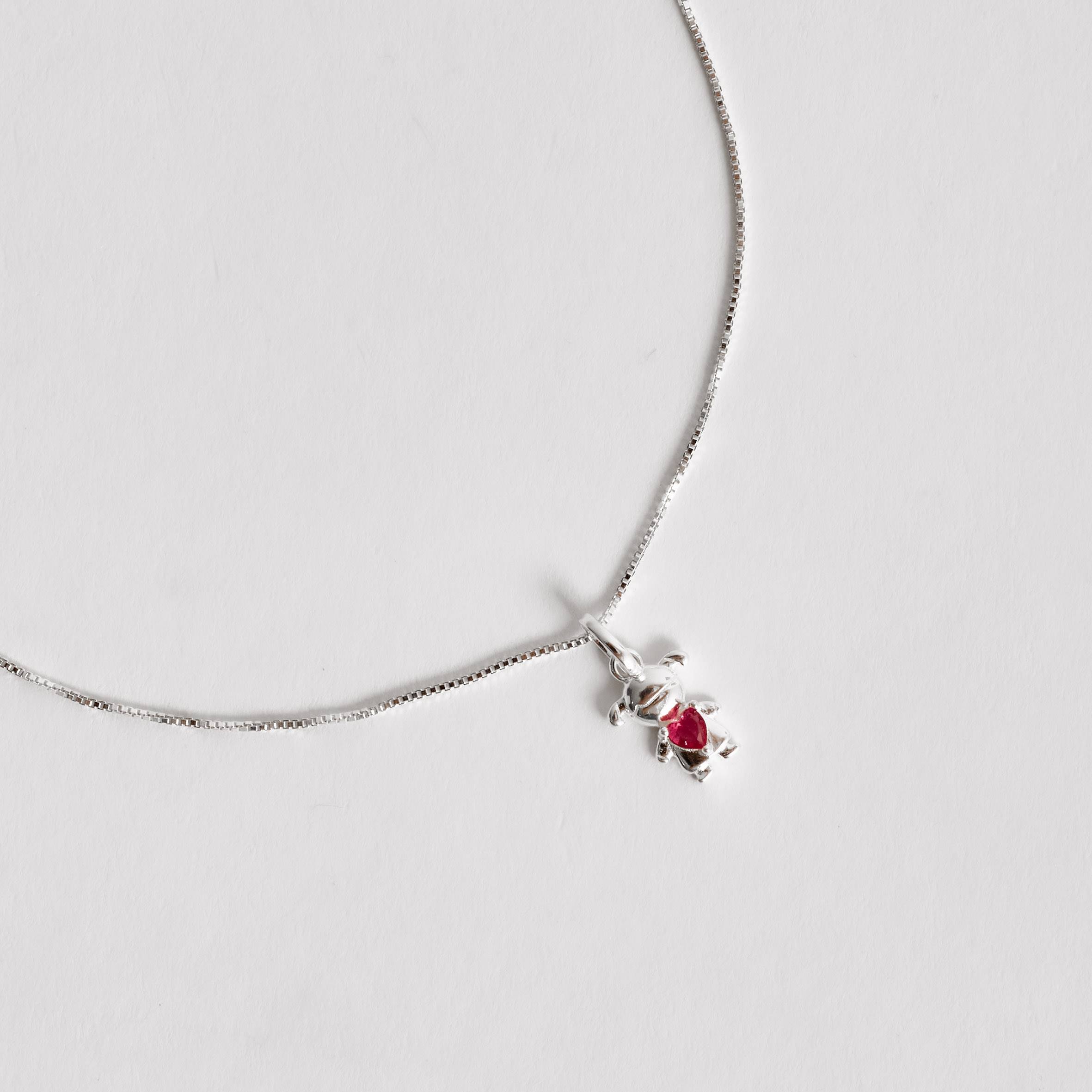 Colar pingente menina com zircônia coração rubi 9mm 40cm