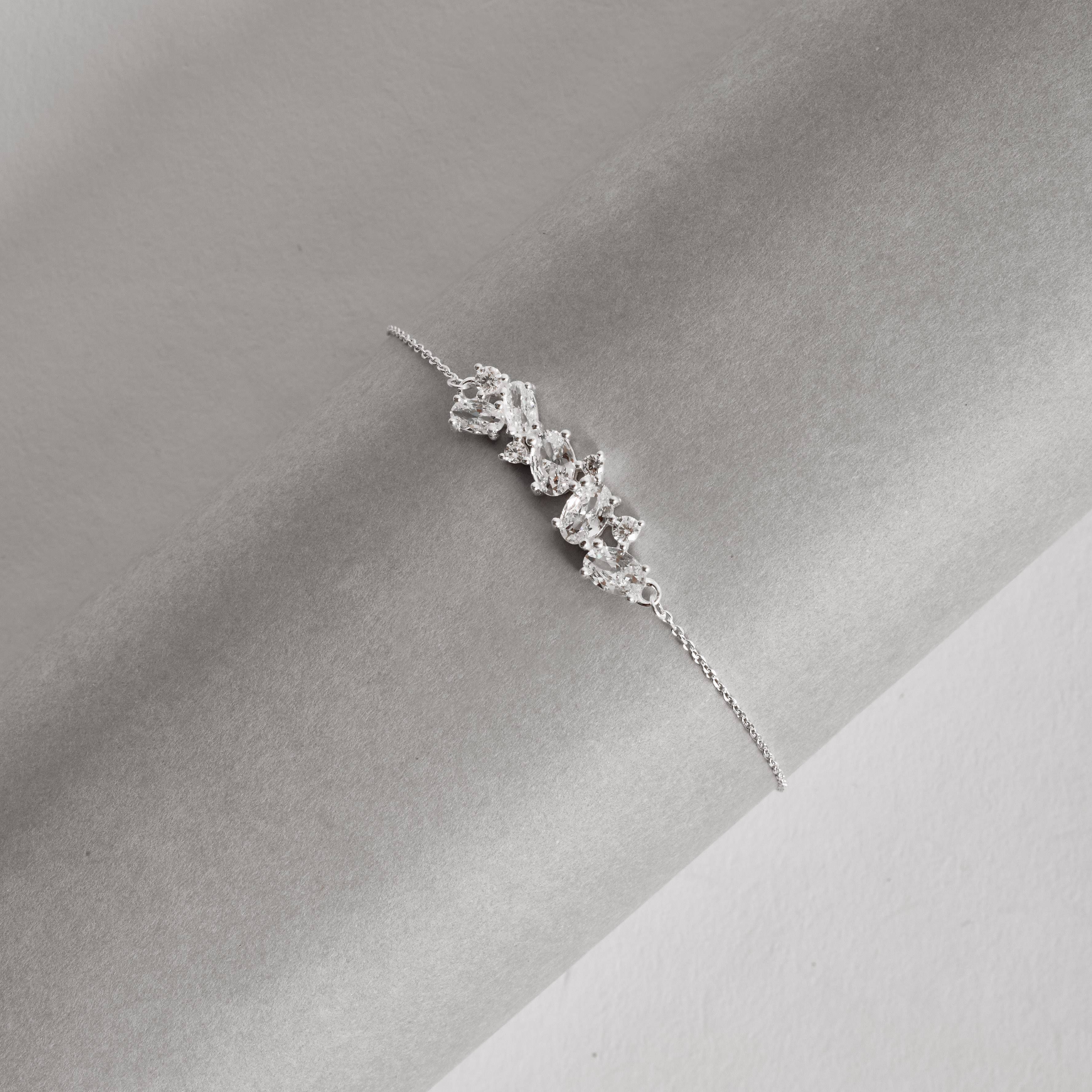 Pulseira entremeio zircônias redonda e oval 27mm 16+4cm