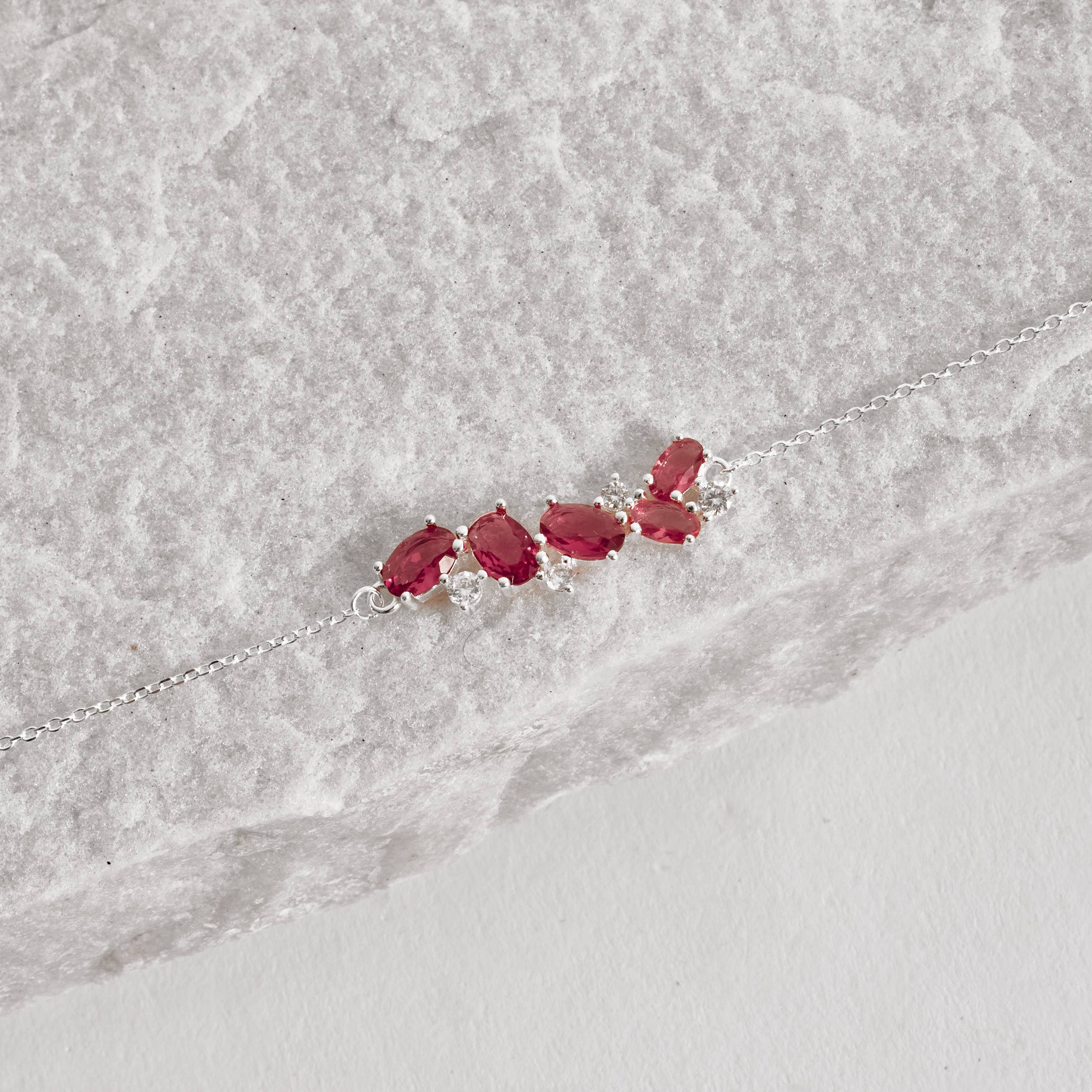 Pulseira entremeio zircônias redonda e oval cereja 27mm 16+4cm