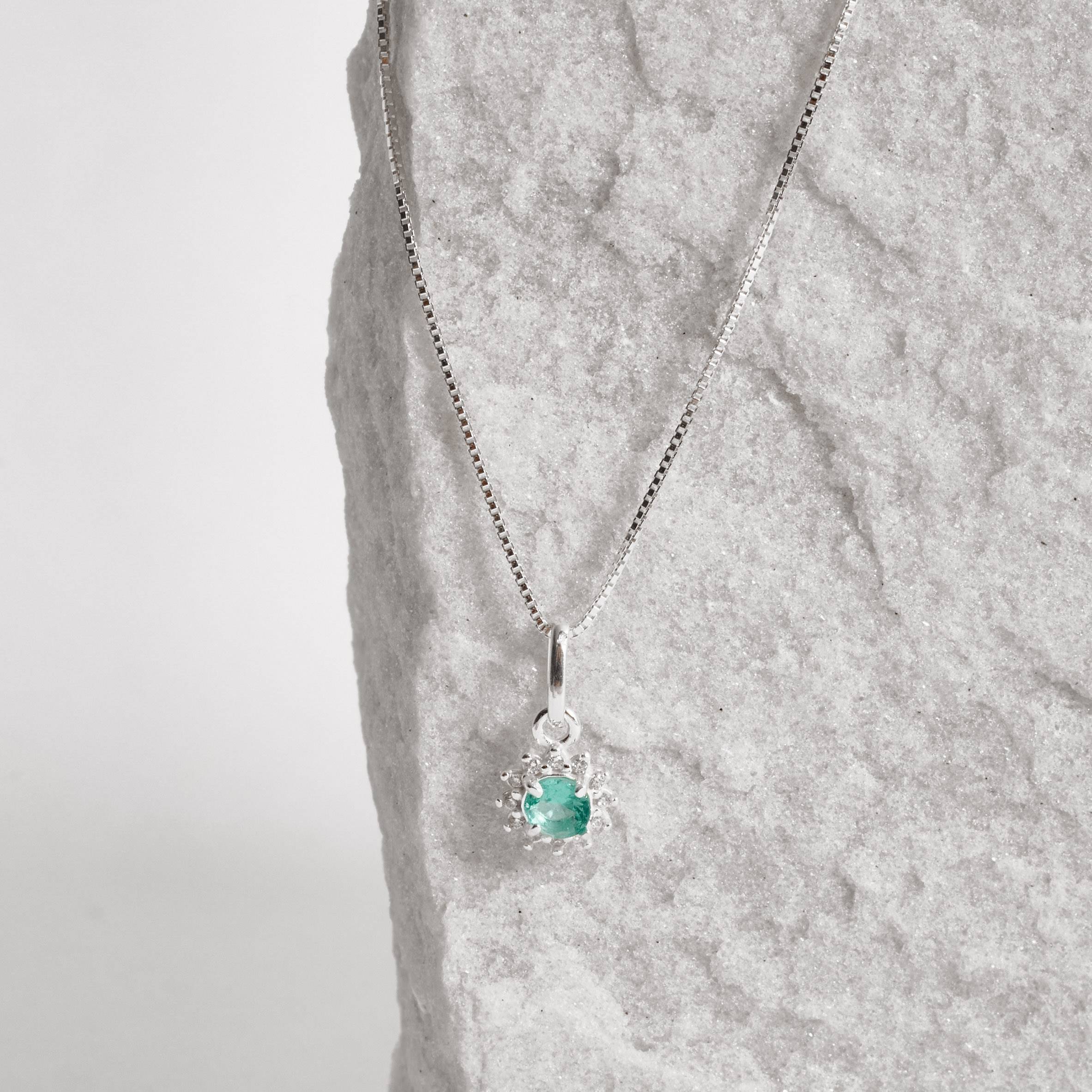 Imagem Secundária Conjunto brinco e colar zircônia redonda acqua com cravejado 7mm 45cm