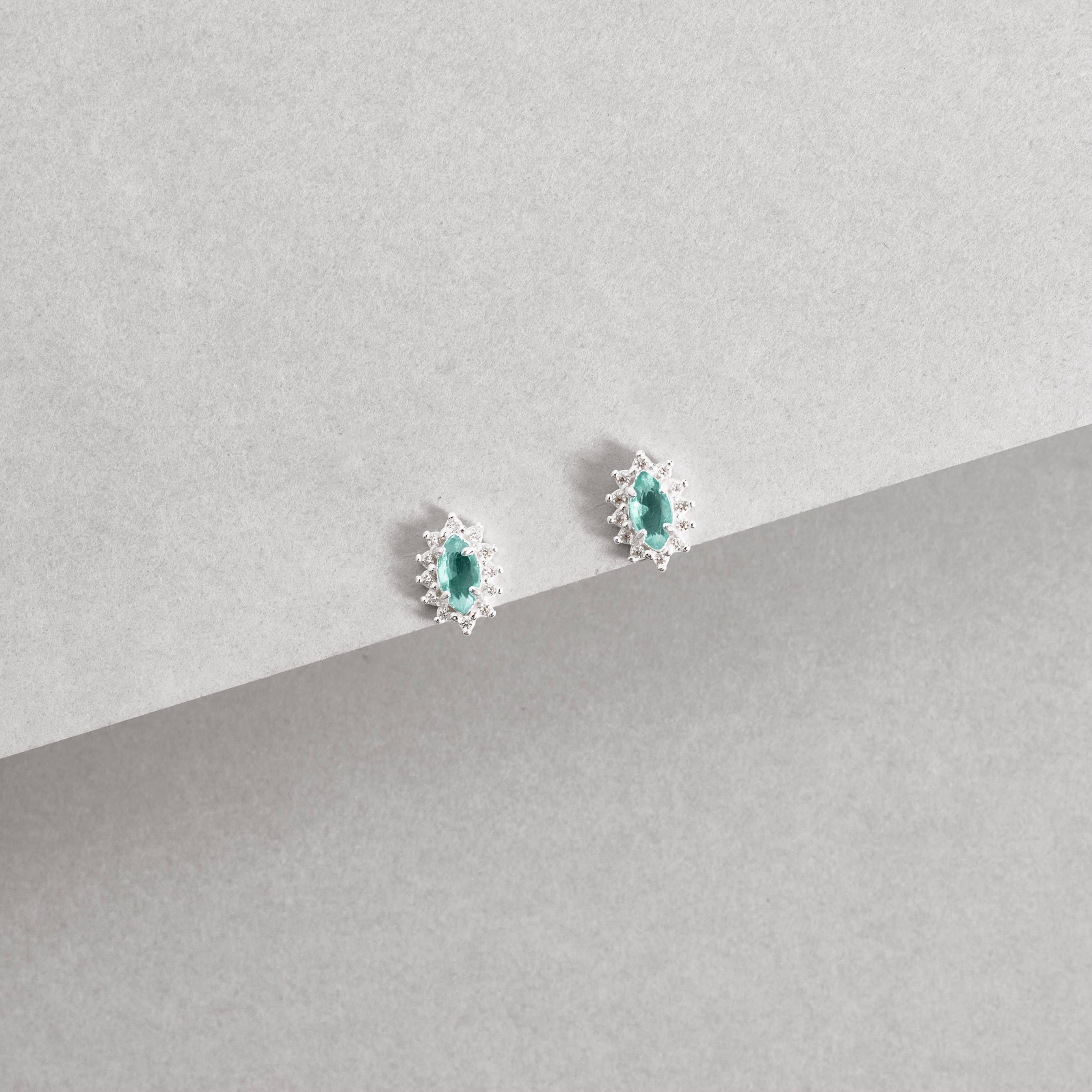 Imagem Secundária Conjunto brinco e colar zircônia navete acqua com cravejado 9mm 45cm