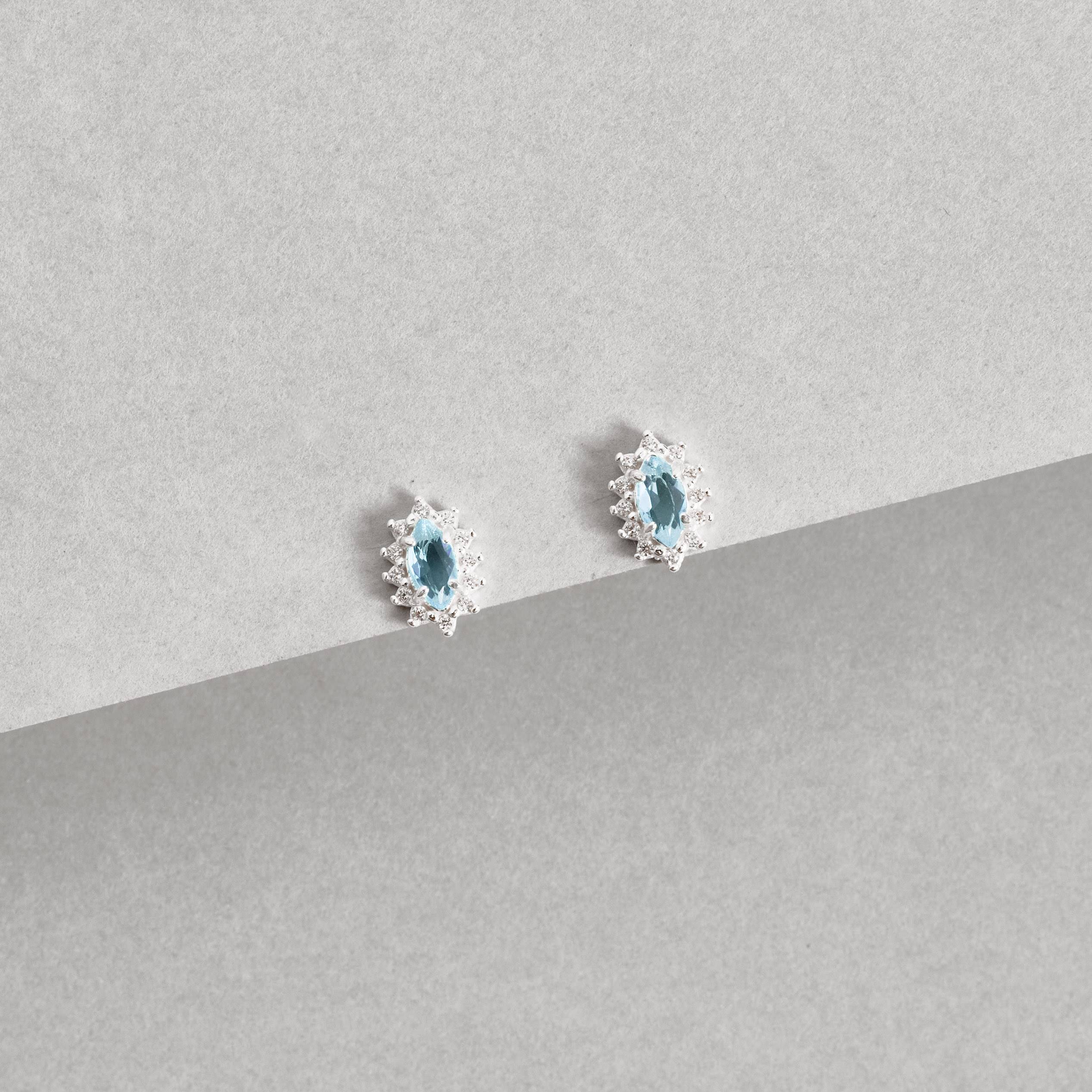 Imagem Secundária Conjunto brinco e colar zircônia navete azul com cravejado 9mm 45cm