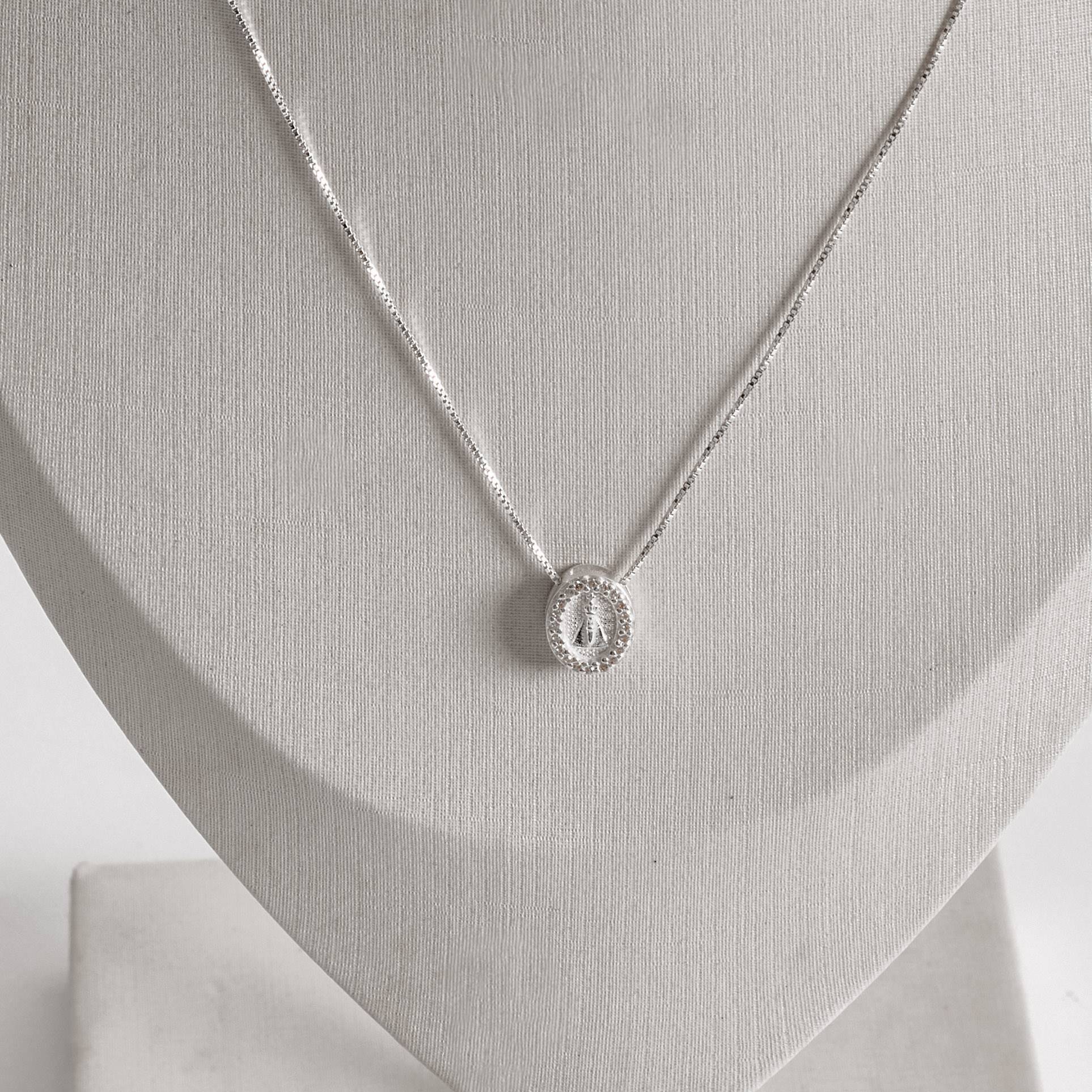 Imagem Colar medalha Nsa. Sra. Aparecida cravejada 10mm 40cm