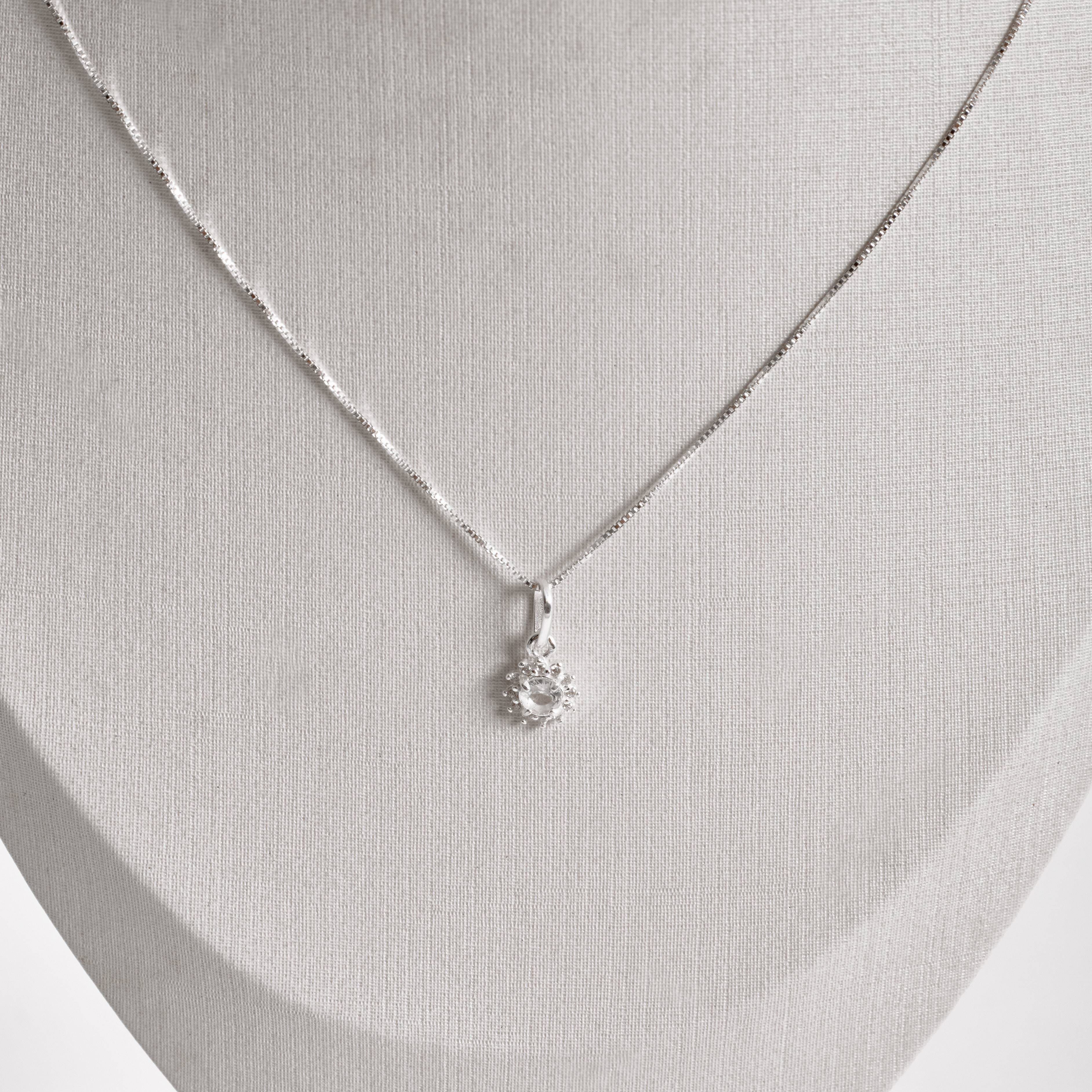 Colar pingente zircônia redonda cristal com cravejado 7mm 45cm