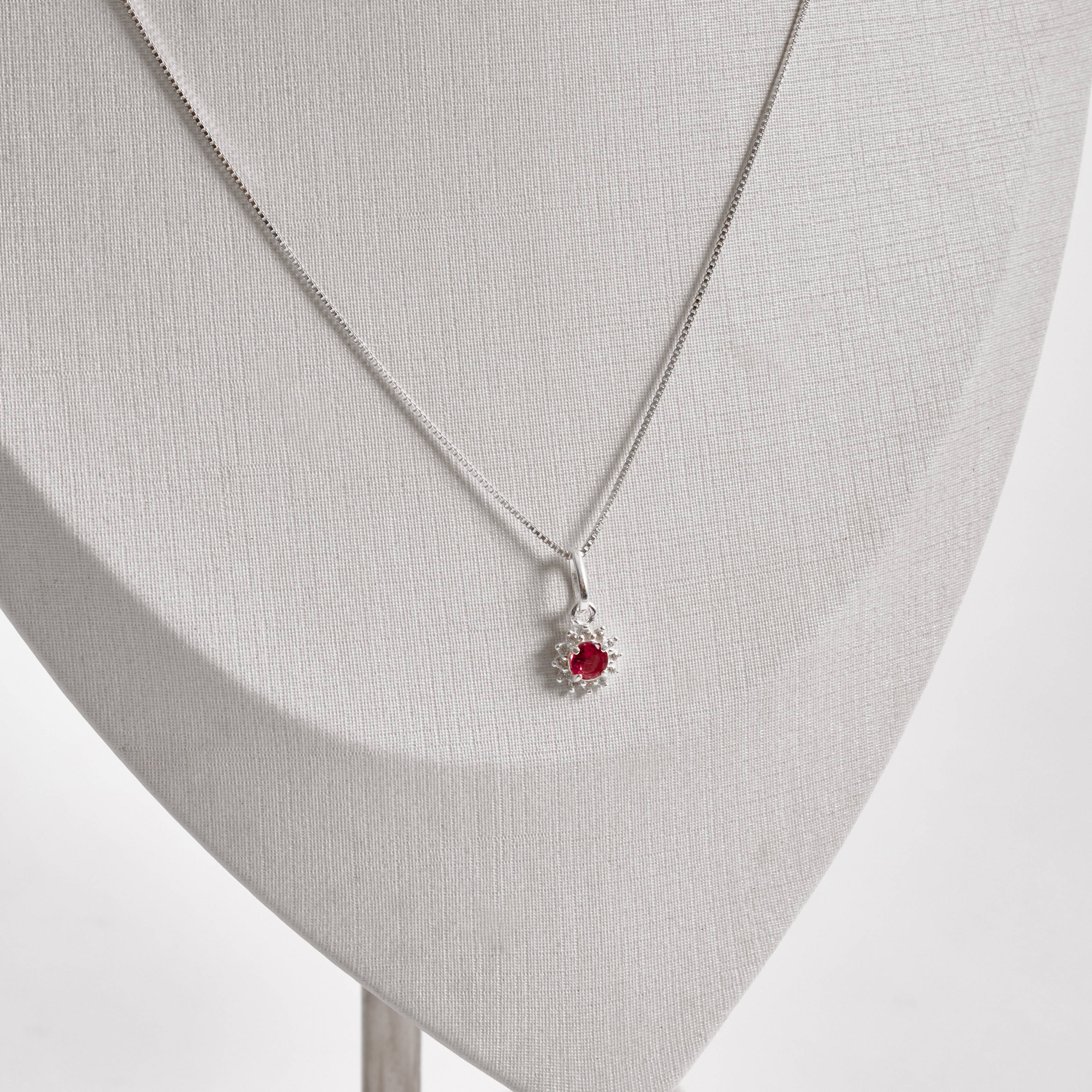 Imagem Colar pingente zircônia redonda cereja com cravejado 7mm 45cm