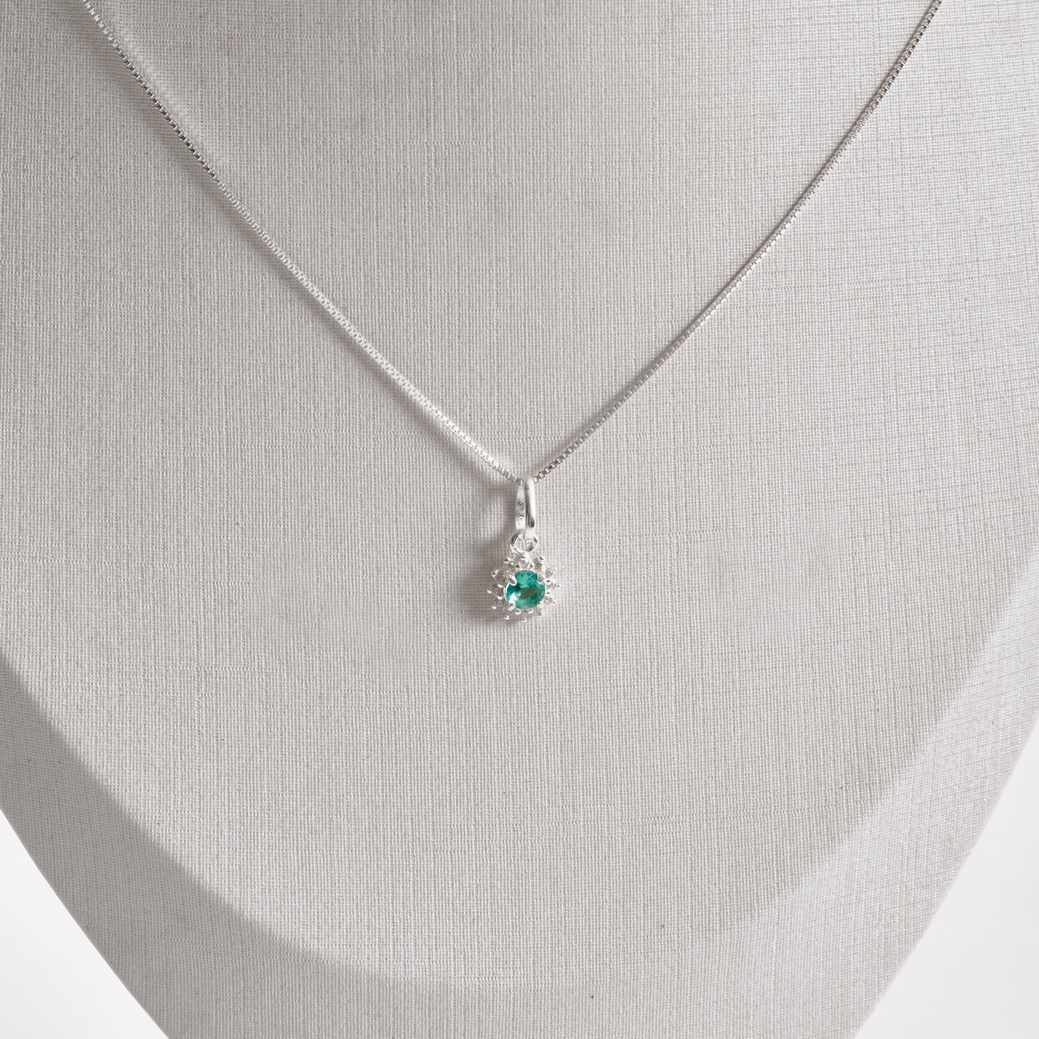 Imagem Colar pingente zircônia redonda acqua com cravejado 7mm 45cm