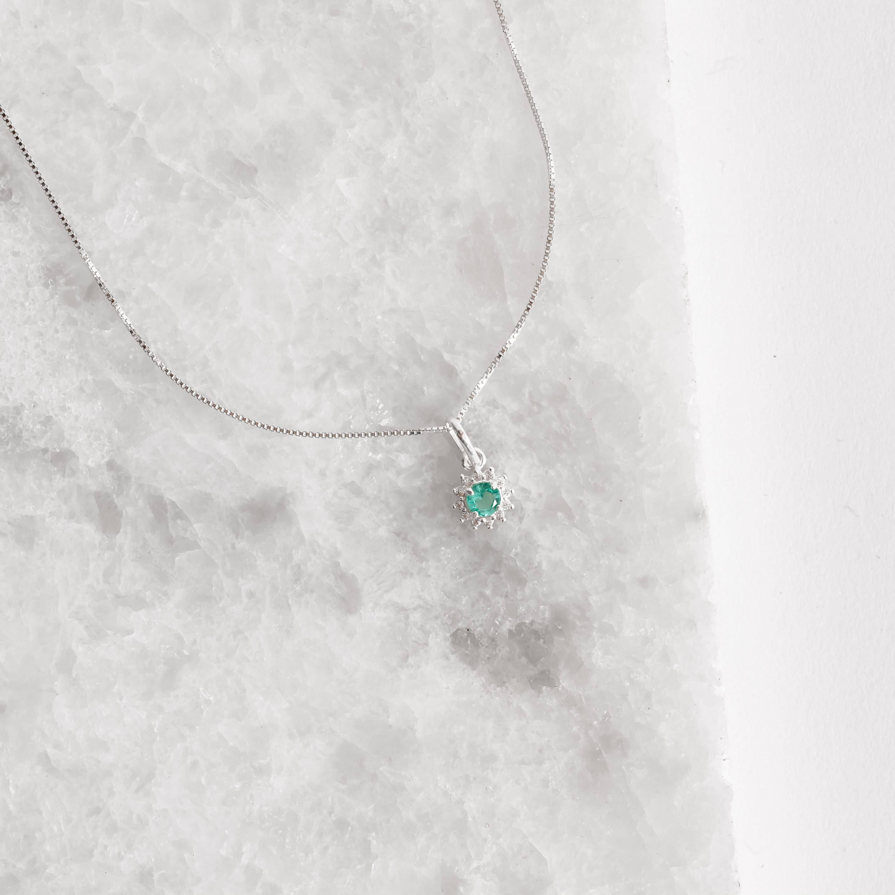 Imagem Secundária Colar pingente zircônia redonda acqua com cravejado 7mm 45cm