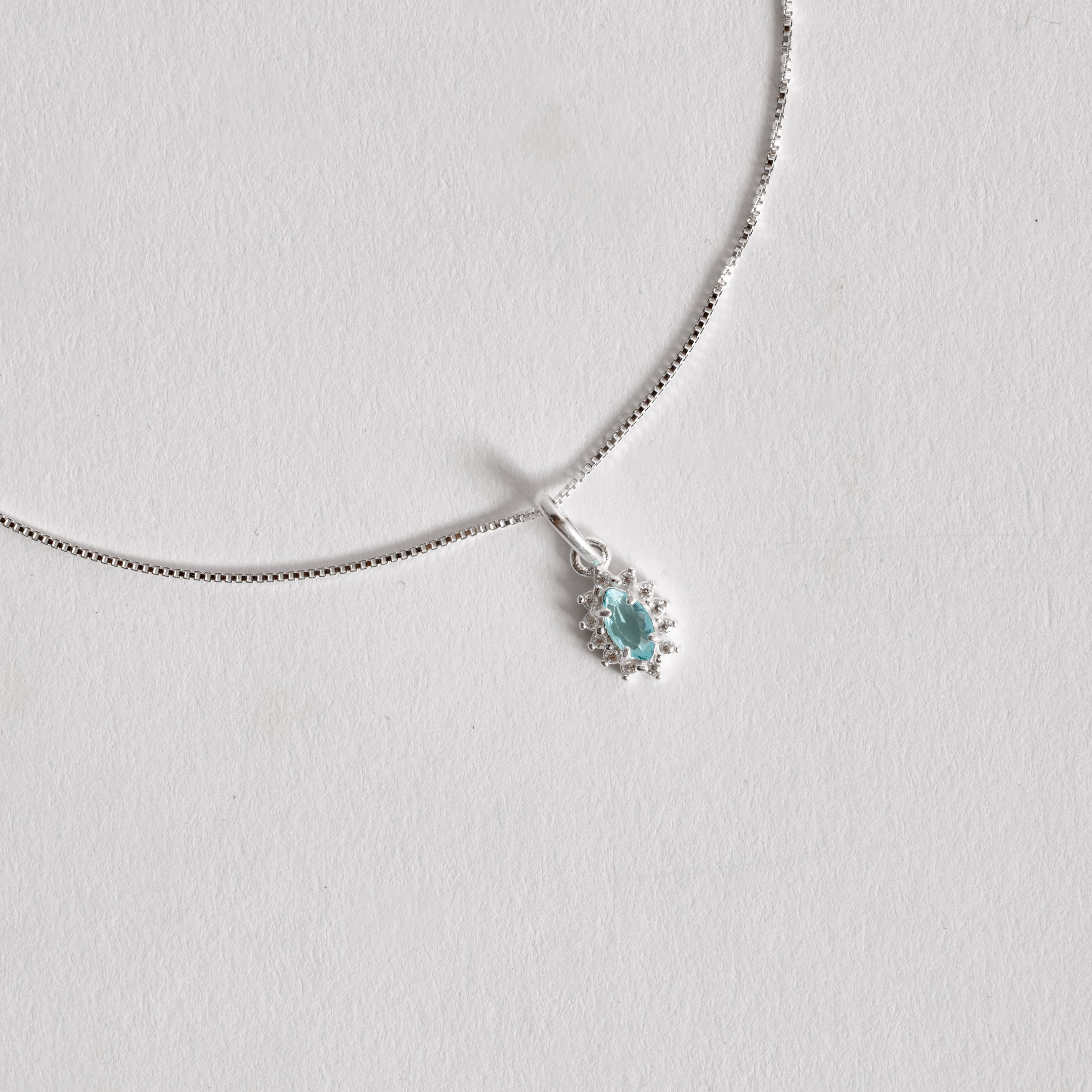 Imagem Secundária Colar pingente zircônia navete azul com cravejado 9mm 45cm