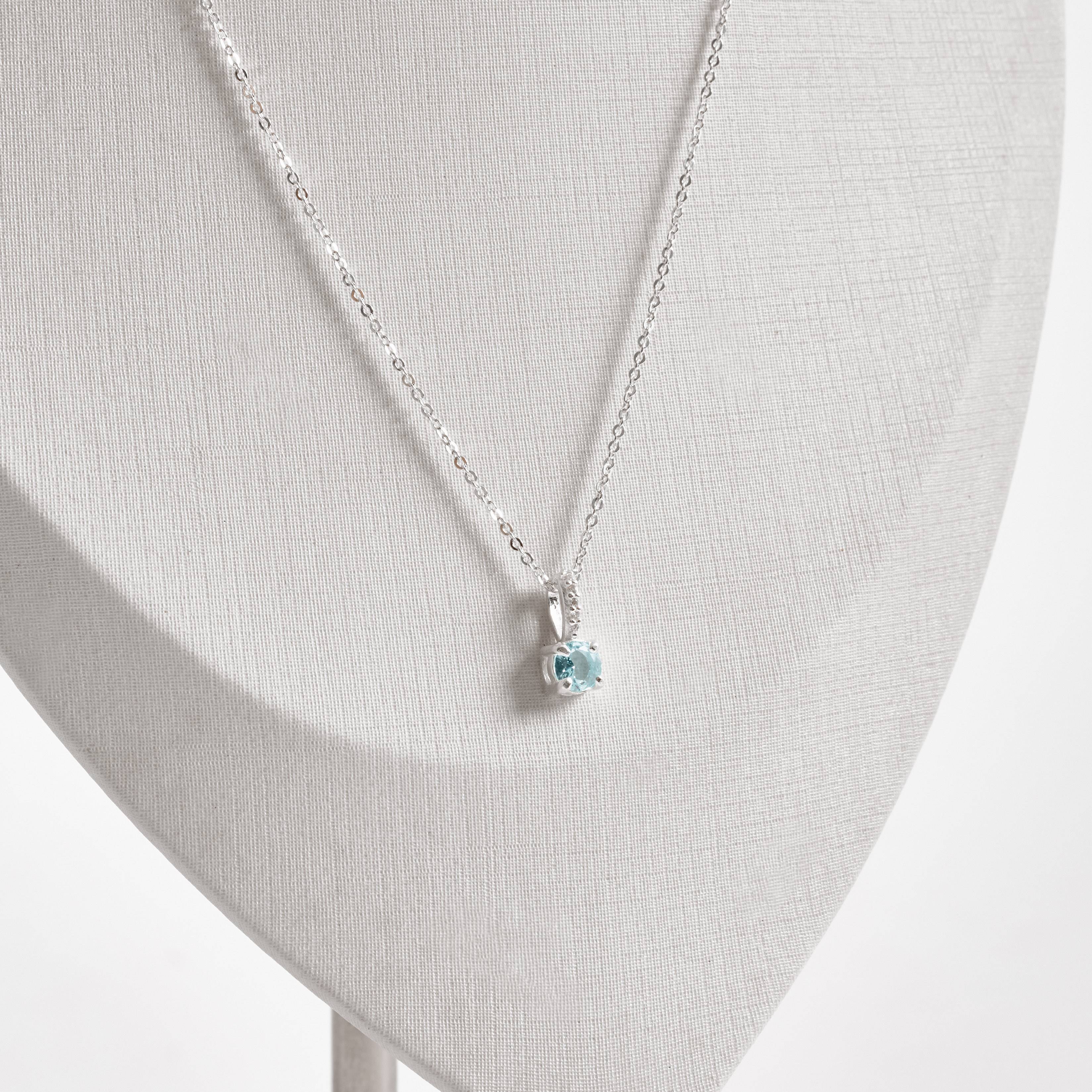 Imagem Colar pingente zircônia redonda azul 5mm elo cravejado corrente cadeadinho 40cm