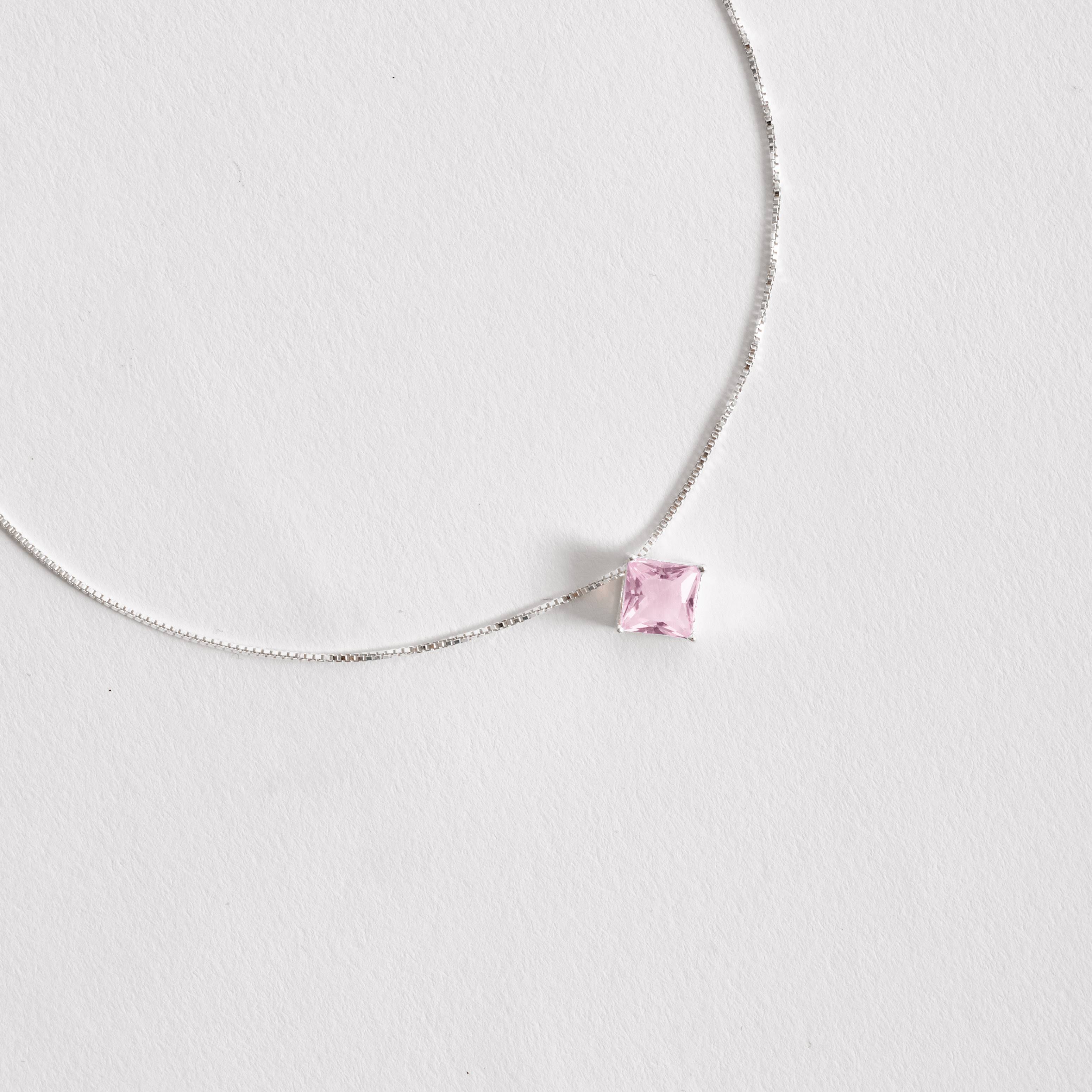 Imagem Secundária Colar zircônia losango rosa 10mm 45cm