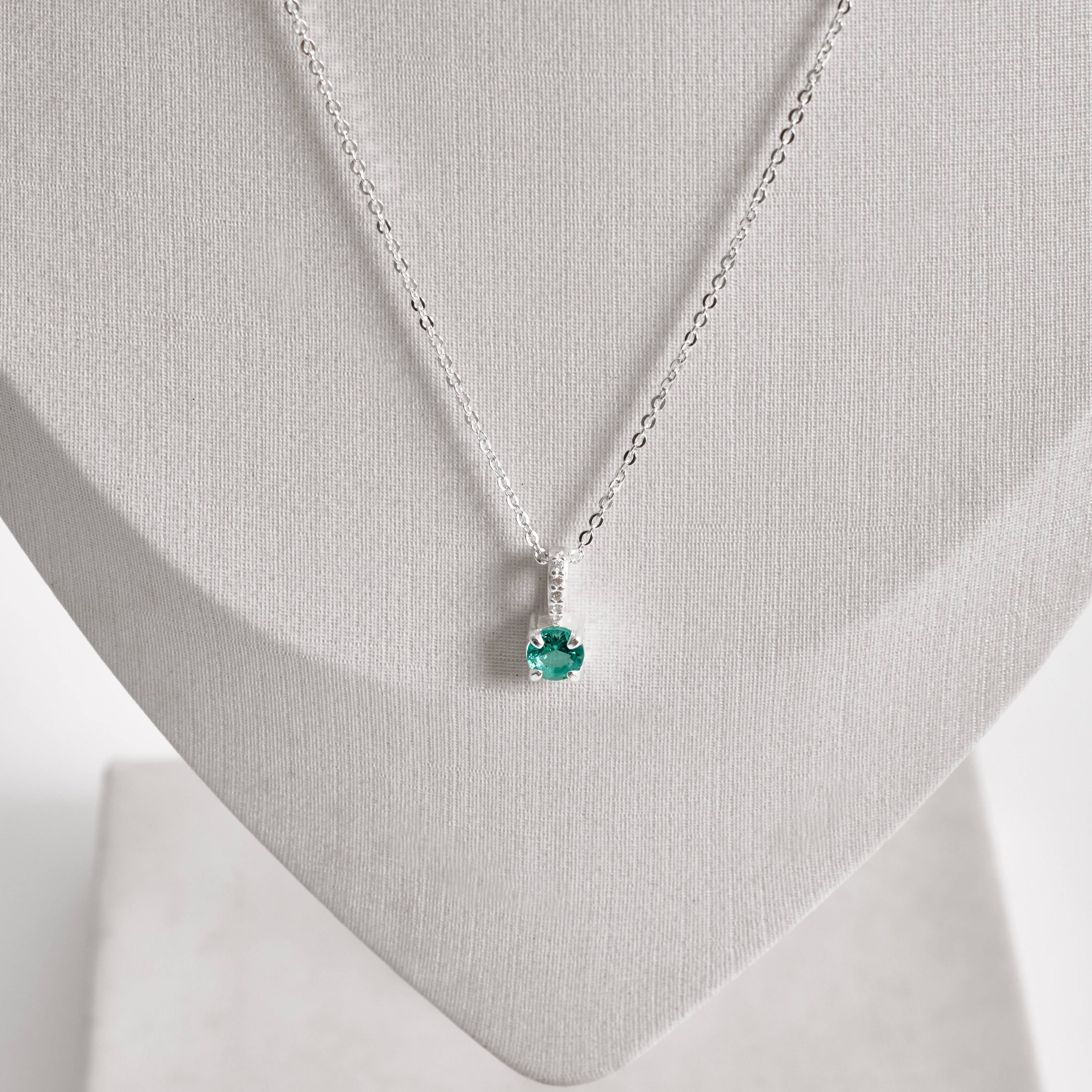 Imagem Colar pingente zircônia redonda acqua 5mm elo cravejado corrente cadeadinho 40cm