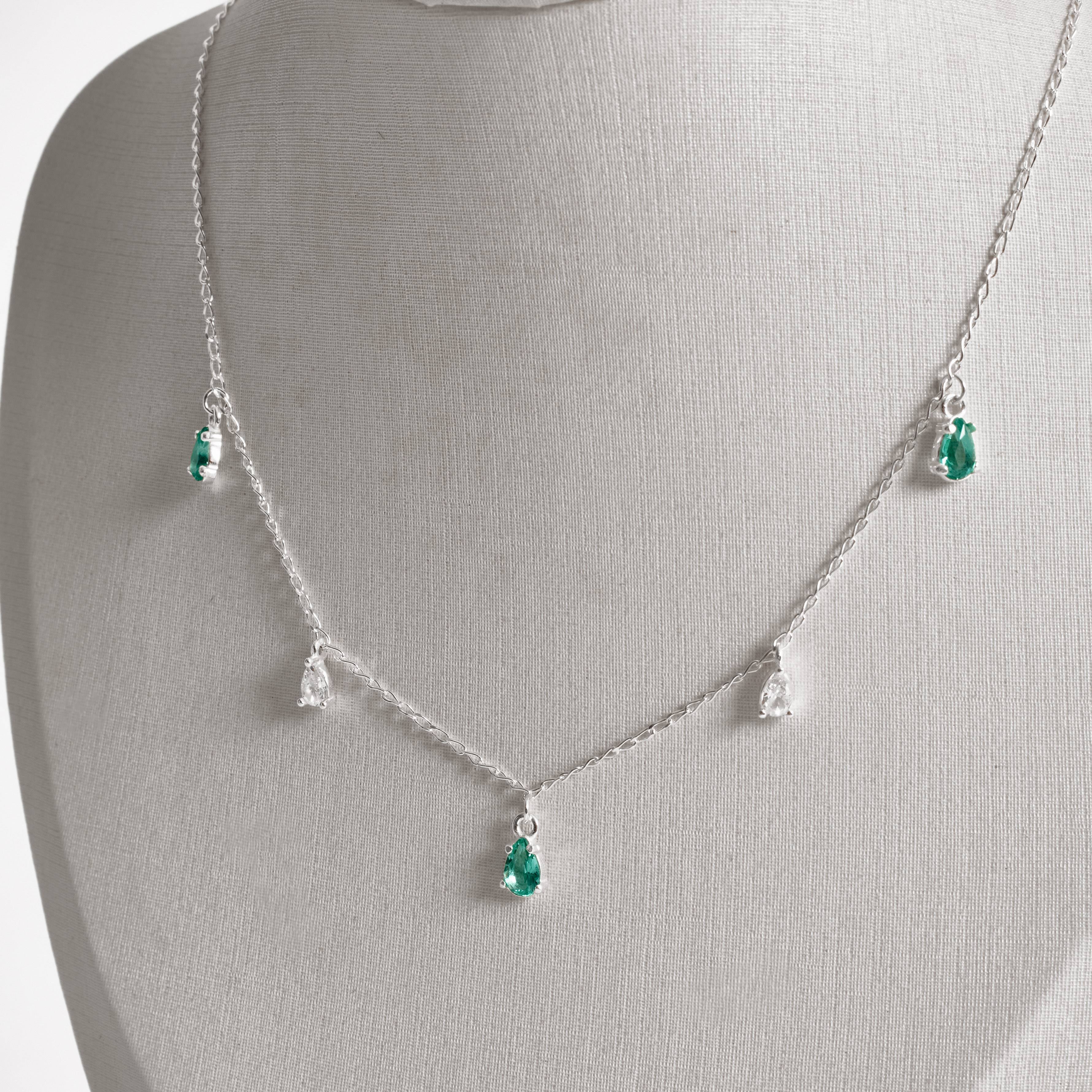 Imagem Colar pingentes zircônias gota cristal 5mm e acqua 6mm corrente grumet 45cm