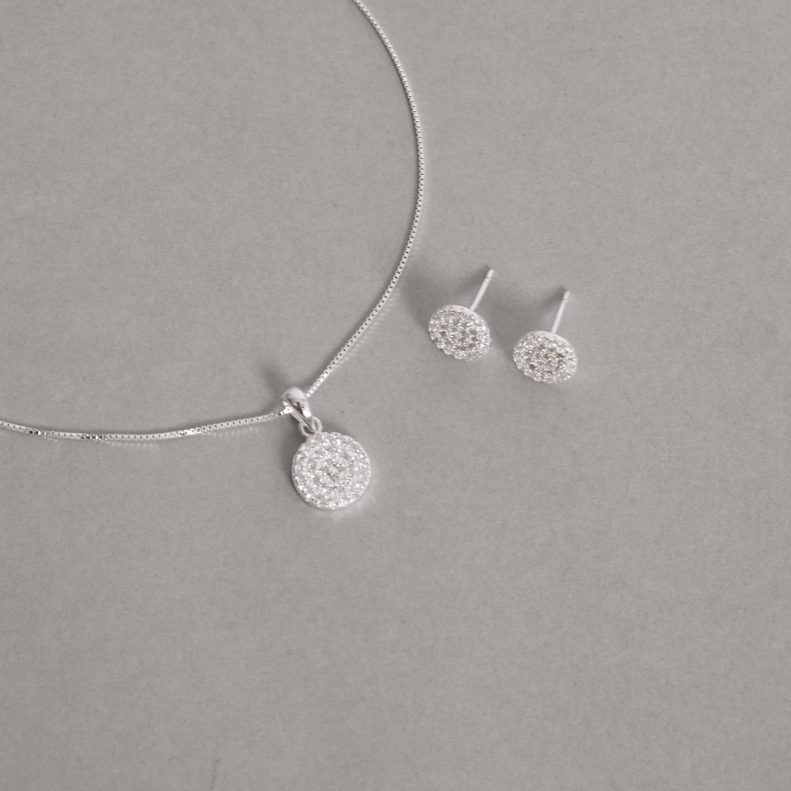 Imagem Conjunto brinco e colar círculo todo cravejado 10mm 45cm