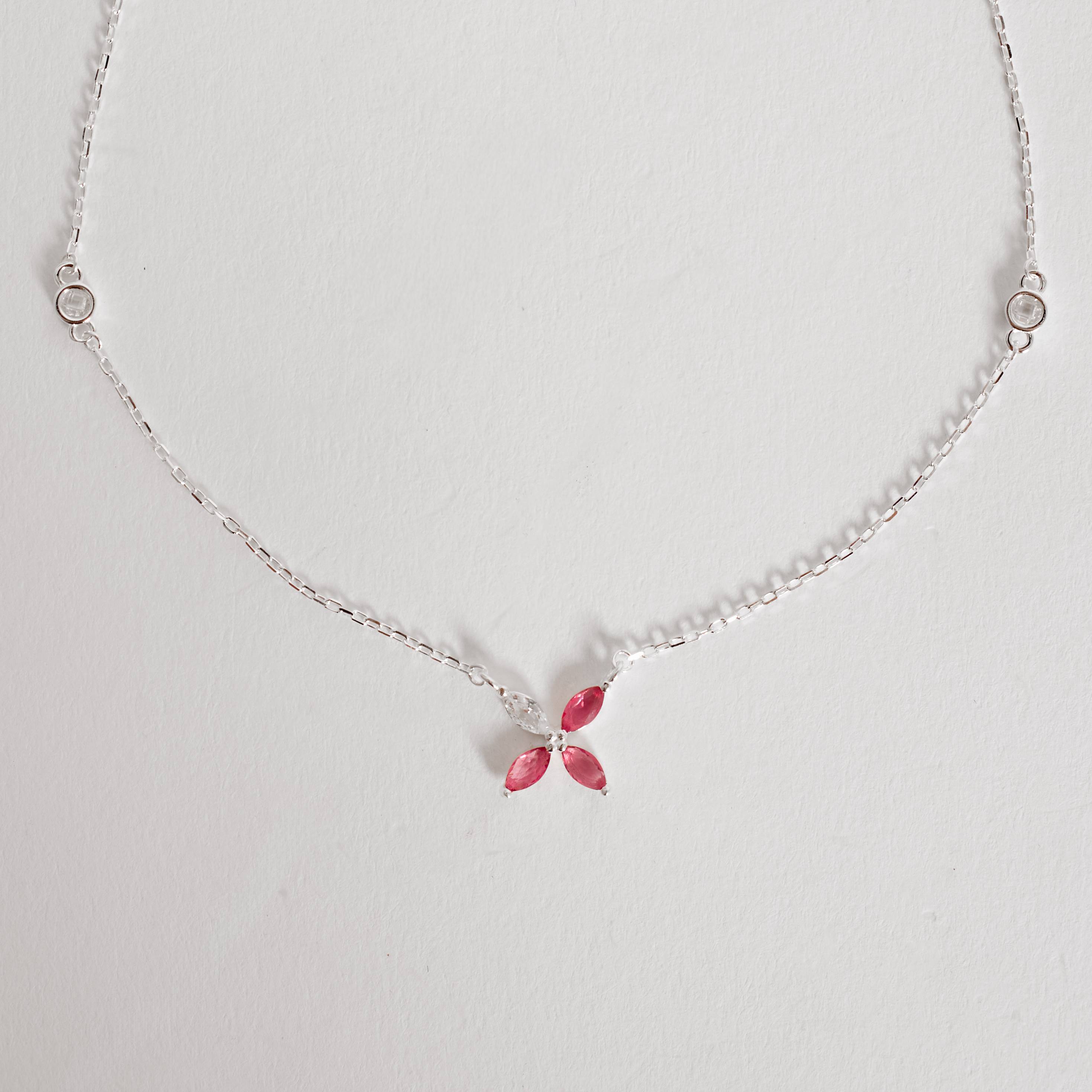 Colar entremeios zircônias e flor cristal e rubi 9mm corrente cadeado 40+5cm