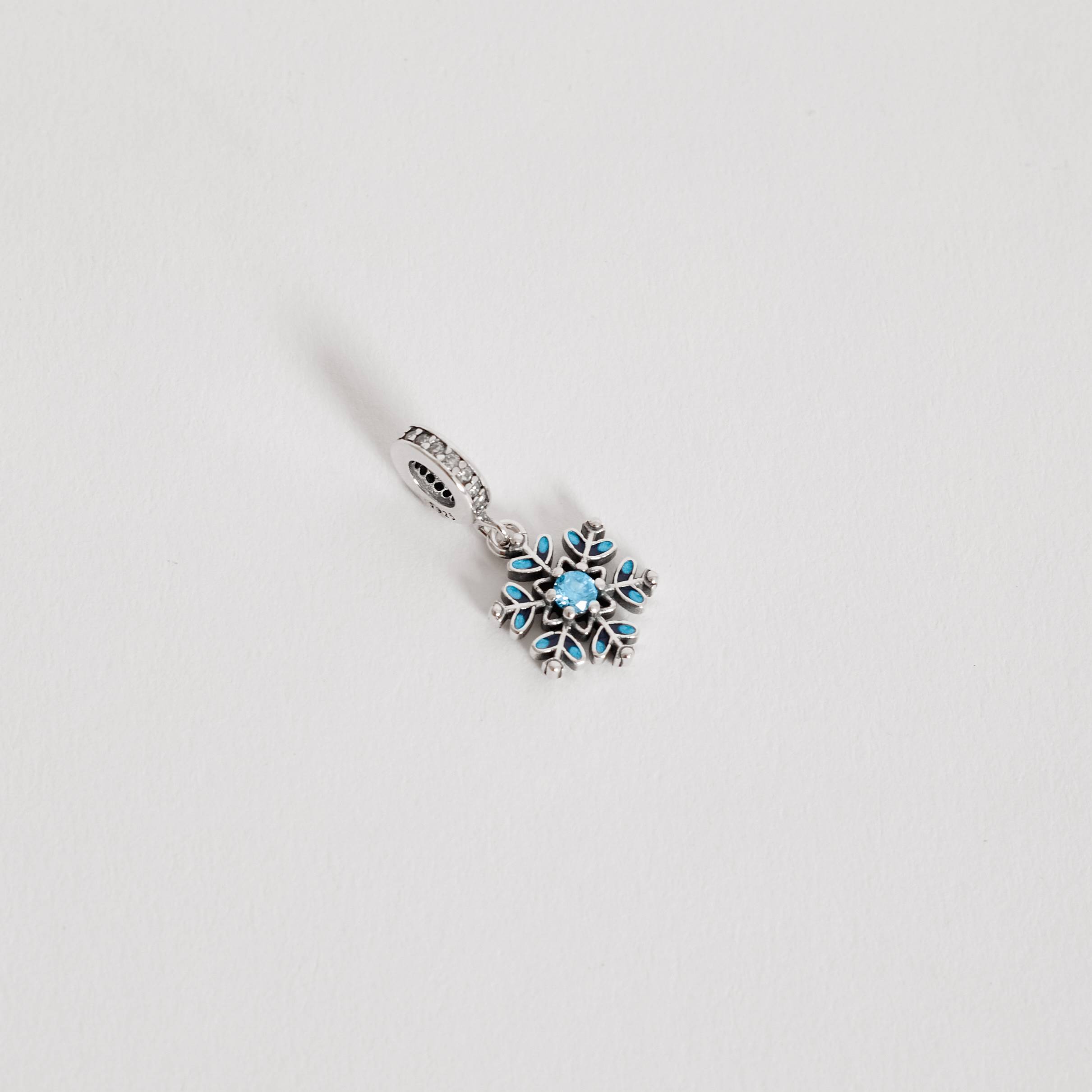Berloque pingente flocos de neve com zircônia azul 13mm elo cravejado envelhecido