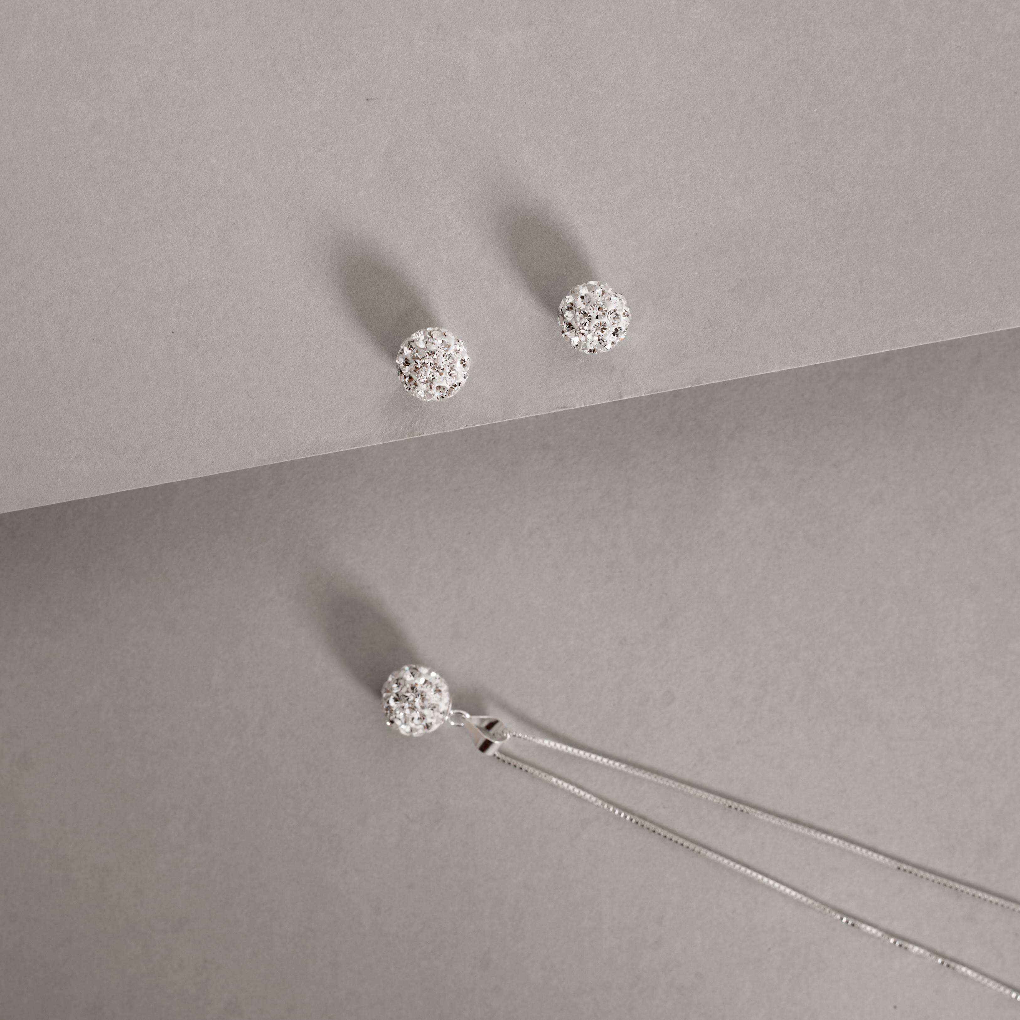 Imagem Conjunto brinco e colar bola cravejada 8mm 45cm