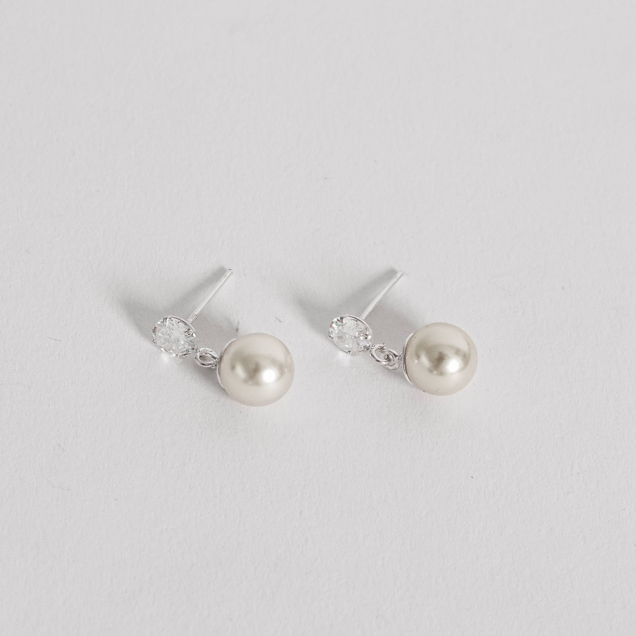 Brinco zircônia cristal 5mm pingente pérola 8mm