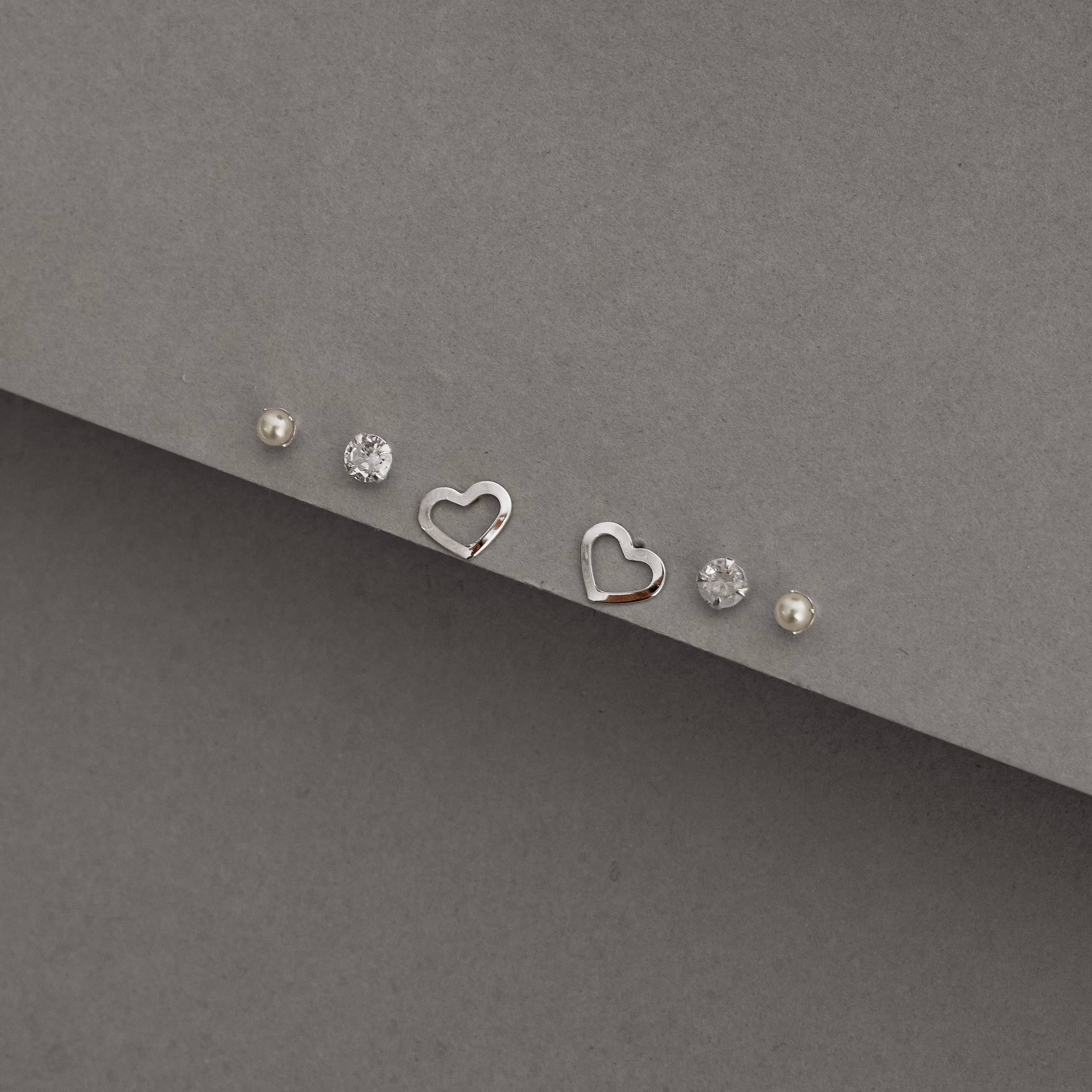 Imagem Secundária Trio pérola, zircônia e coração vazado