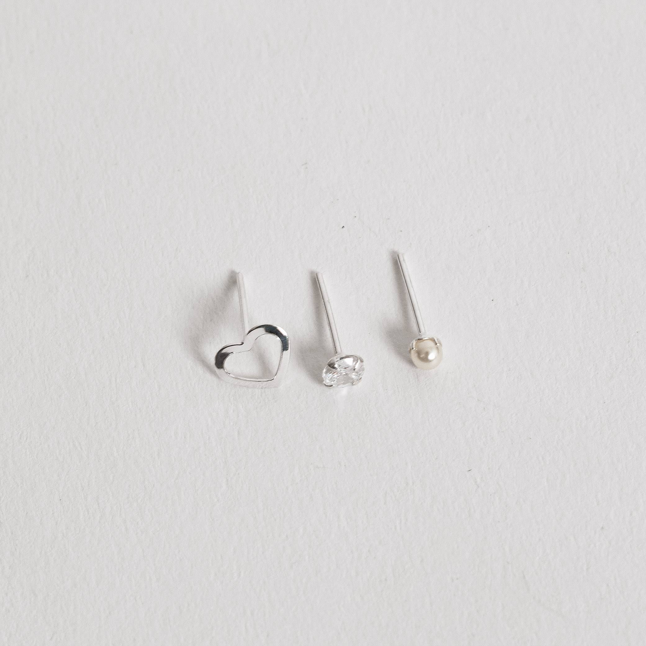 Imagem Trio pérola, zircônia e coração vazado