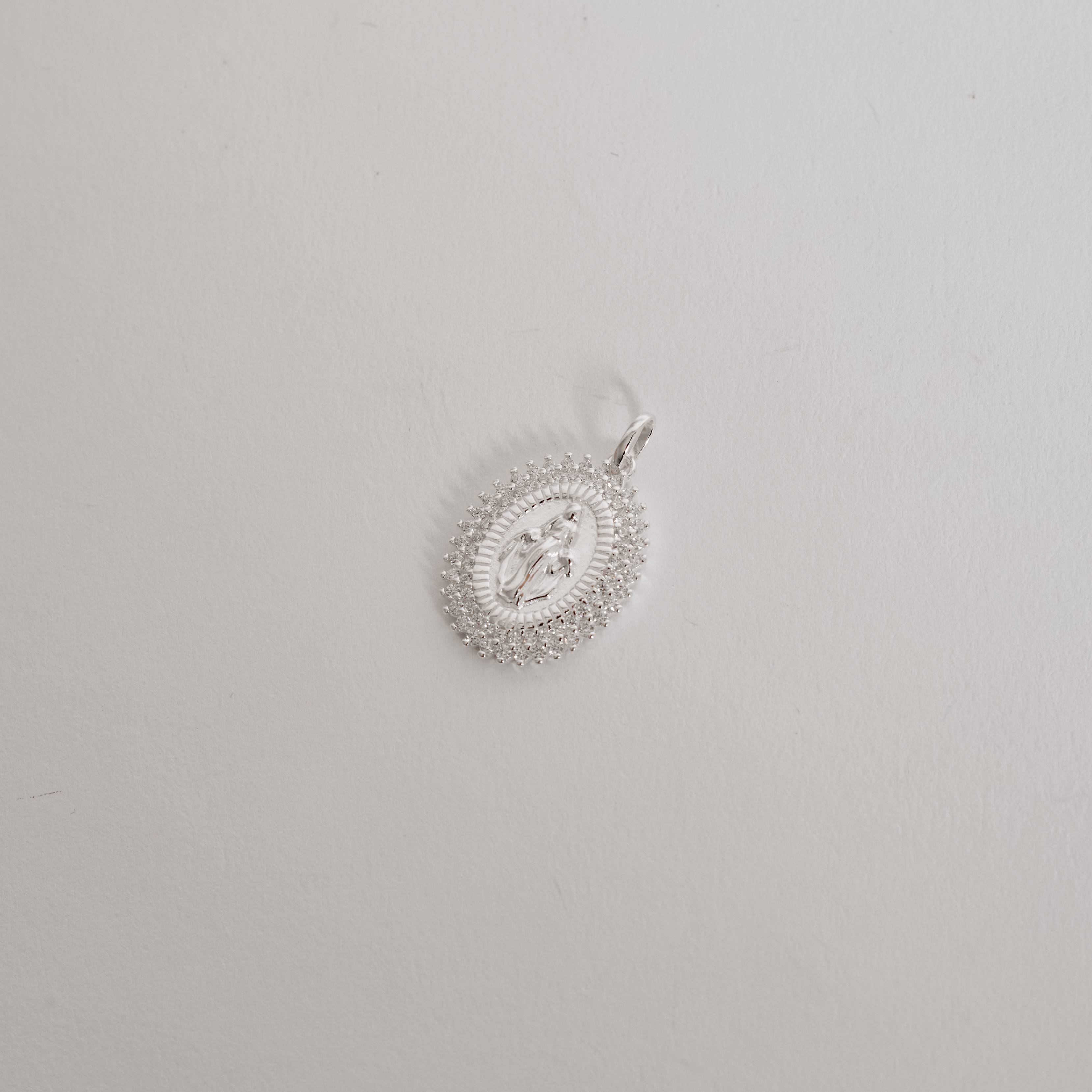 Imagem Pingente medalha Nsa. Sra. das Graças borda cravejada 21mm