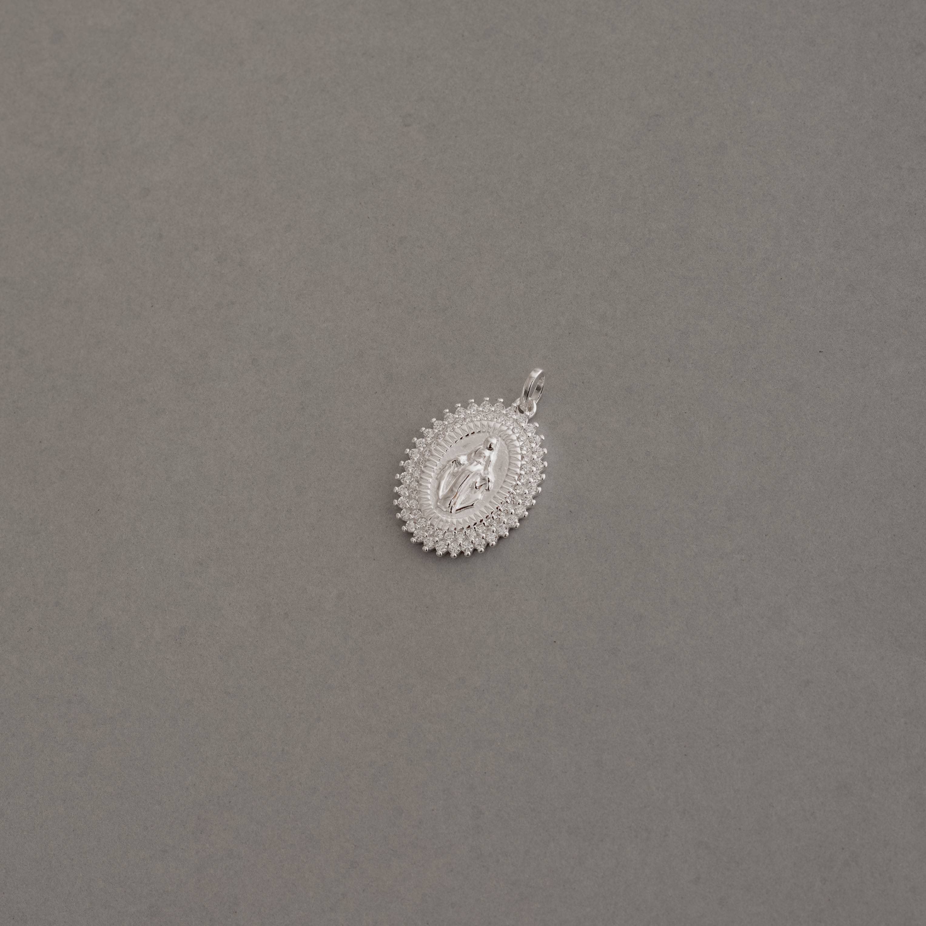 Imagem Secundária Pingente medalha Nsa. Sra. das Graças borda cravejada 21mm