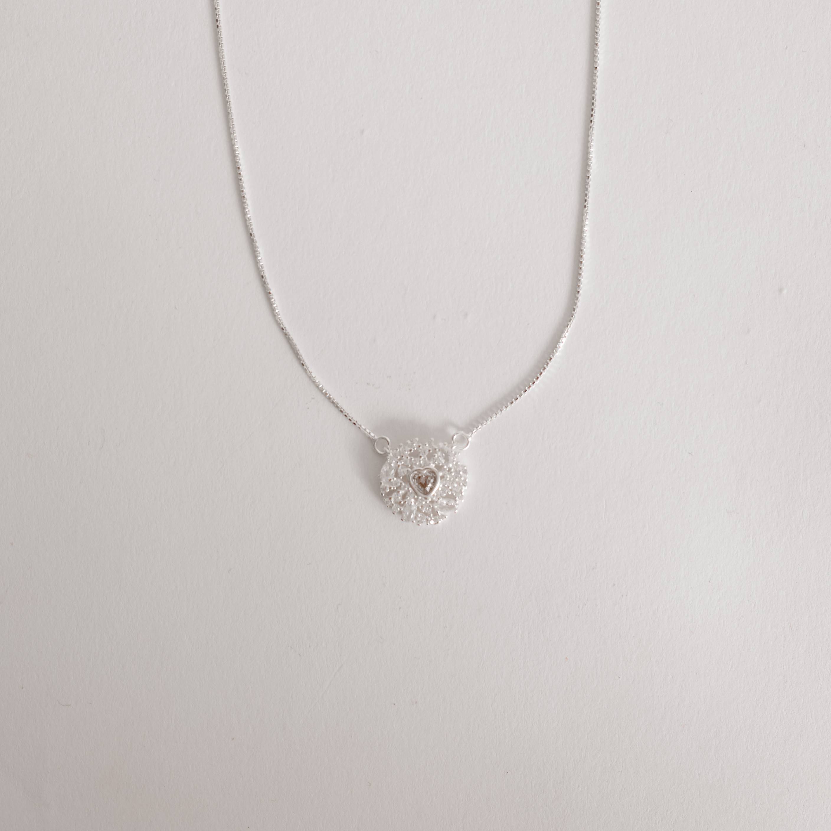 Imagem Colar medalha zircônia coração com cravejado 14mm v15 45cm