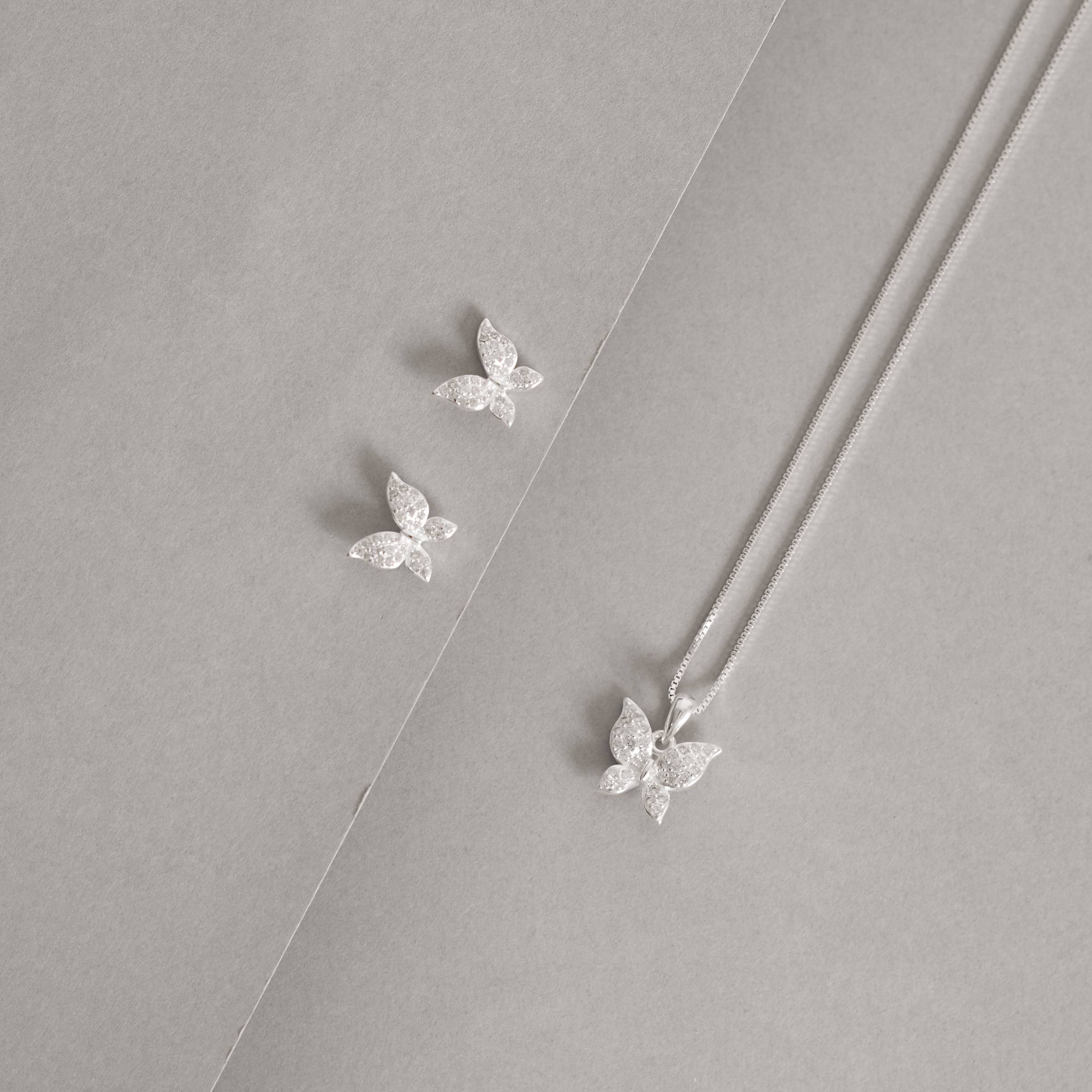 Imagem Conjunto brinco e colar borboleta cravejada 12mm 45cm