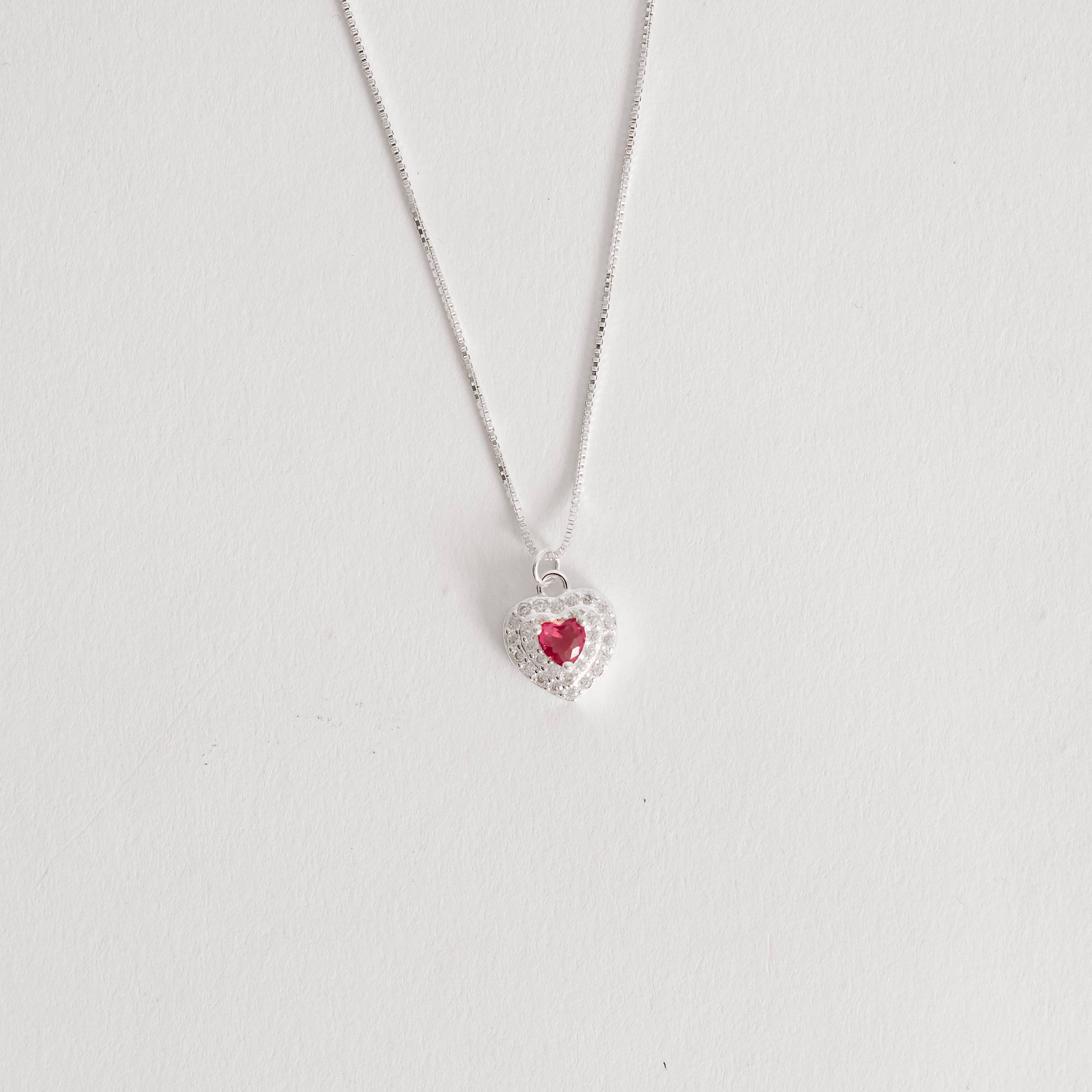 Imagem Secundária Conjunto brinco e colar zircônia coração cereja com duplo cravejado 10mm 45cm