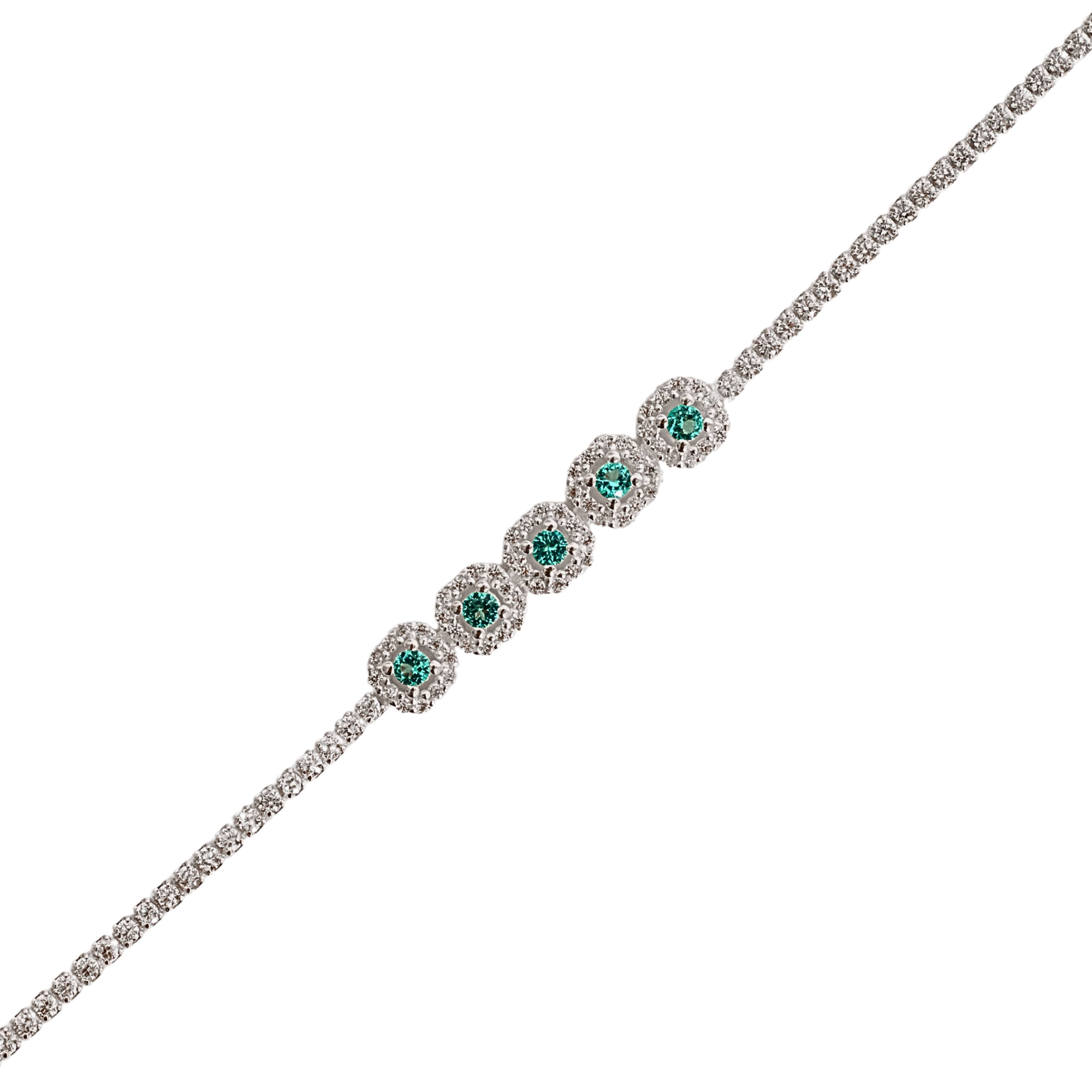 Pulseira Riviera entremeio quadrados cravejados detalhe turmalina 16+4cm