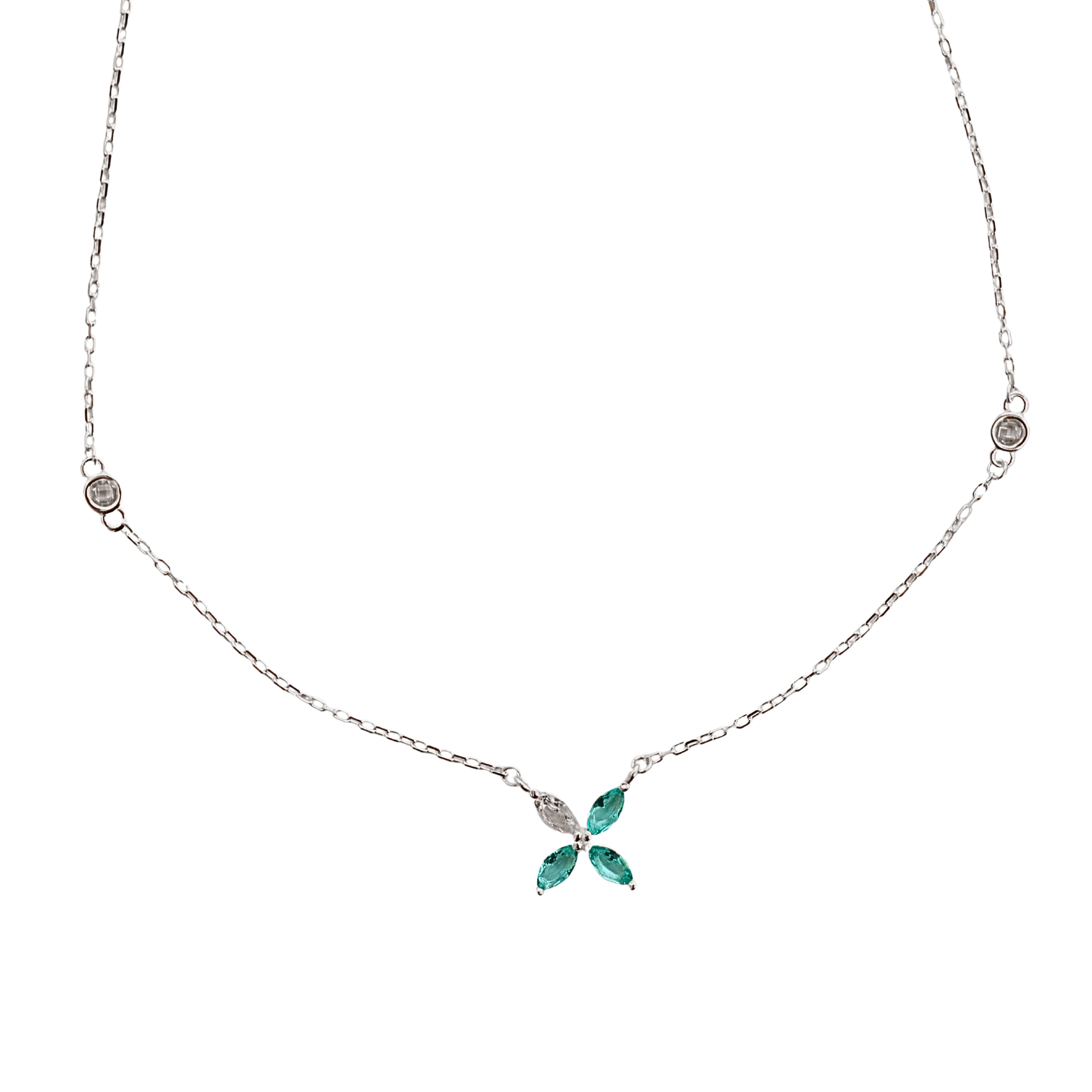 Colar entremeios zircônias e flor cristal e turmalina 9mm corrente cadeado 40+5cm