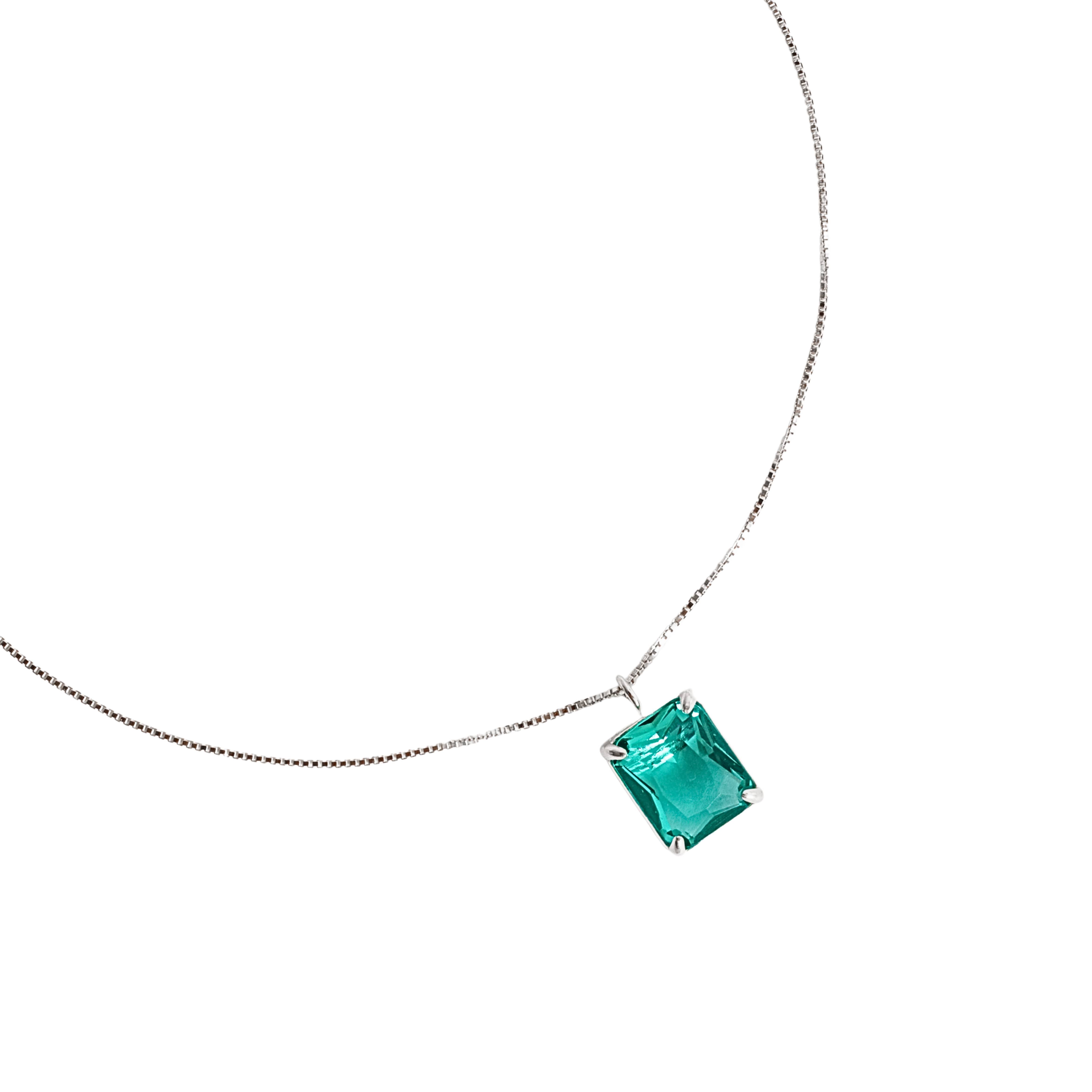 Colar pingente zircônia retangular turmalina 10mm 45cm