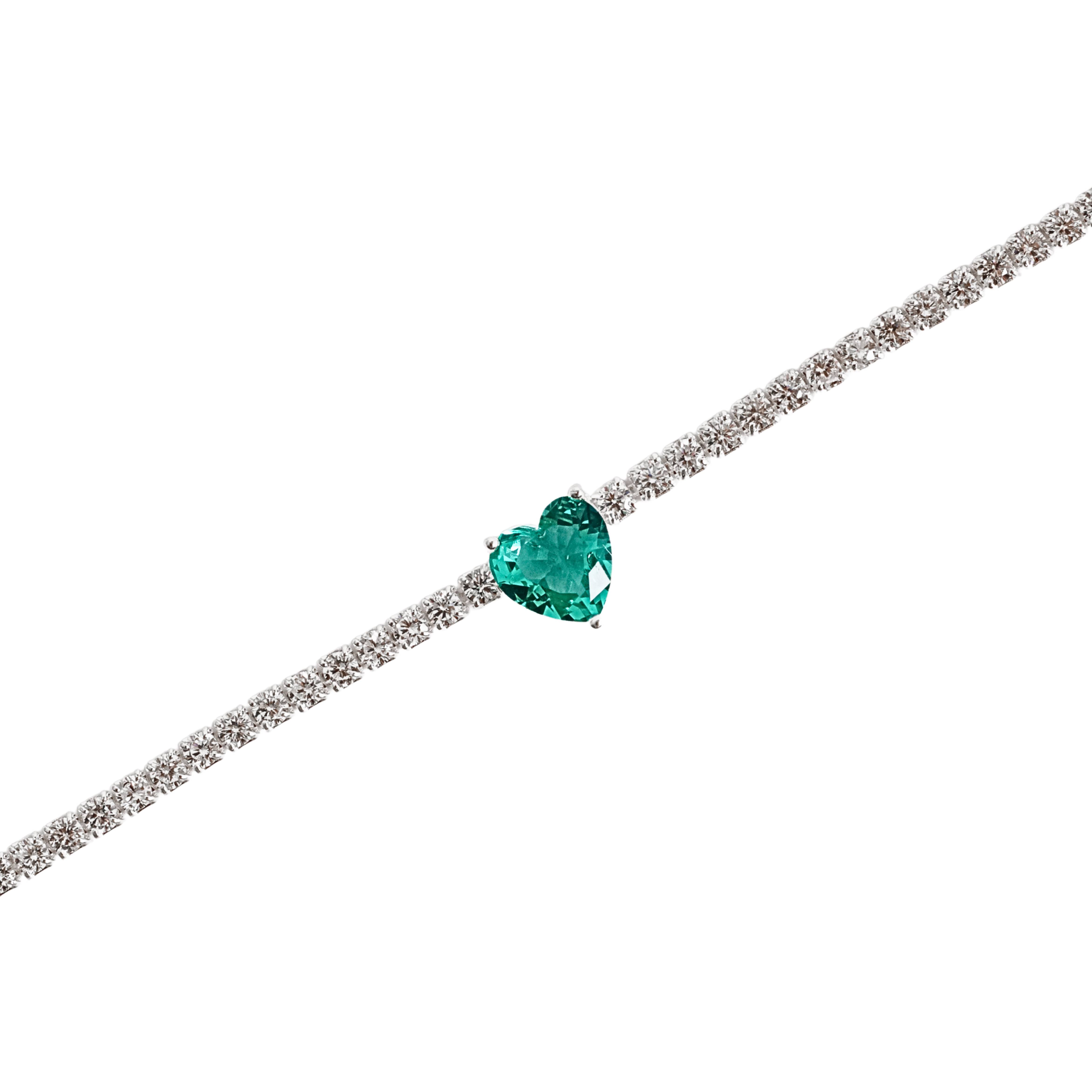 Pulseira Riviera 2.1 com zircônia coração turmalina 16+4cm