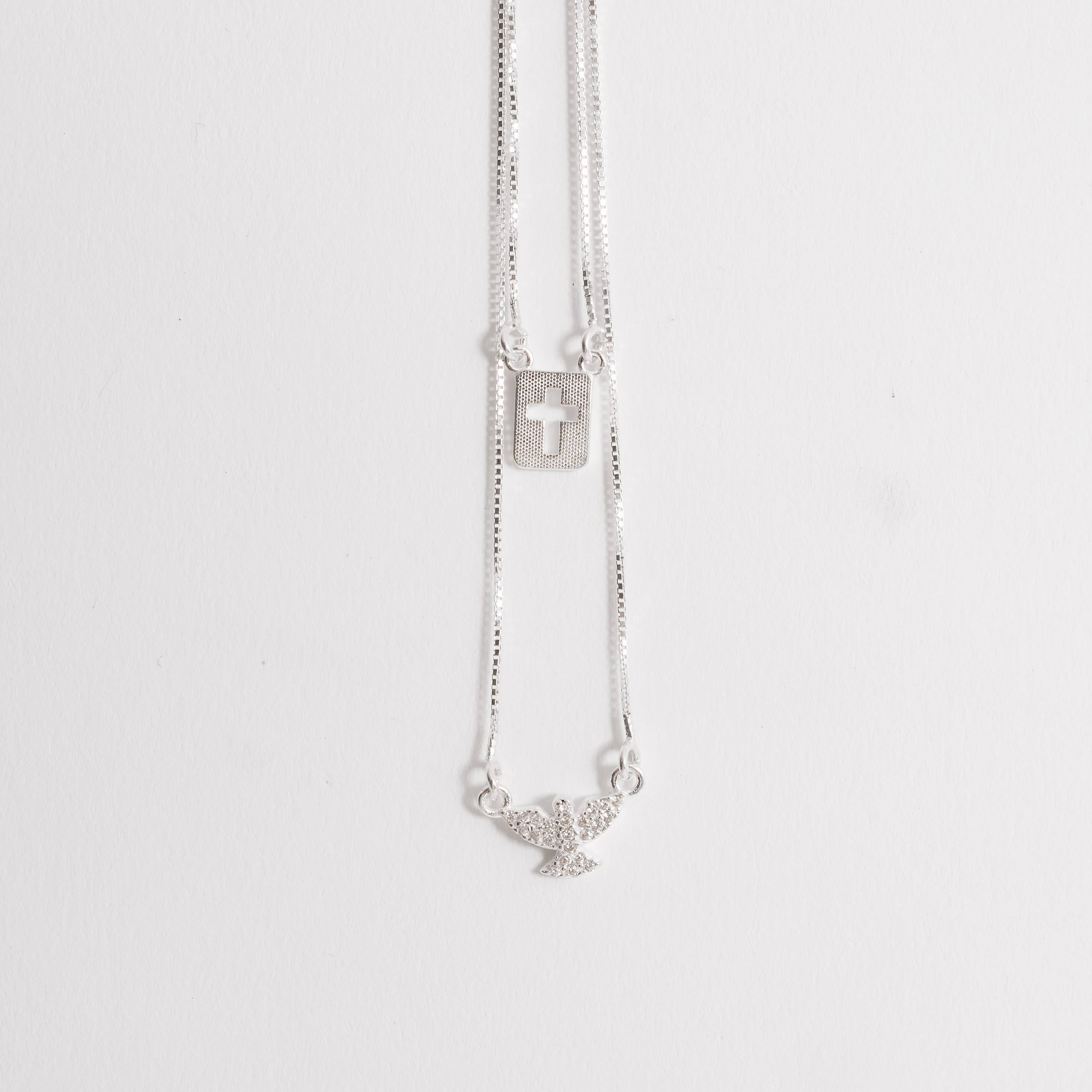 Imagem Escapulário placa cruz e Espírito Santo cravejado v12 60cm