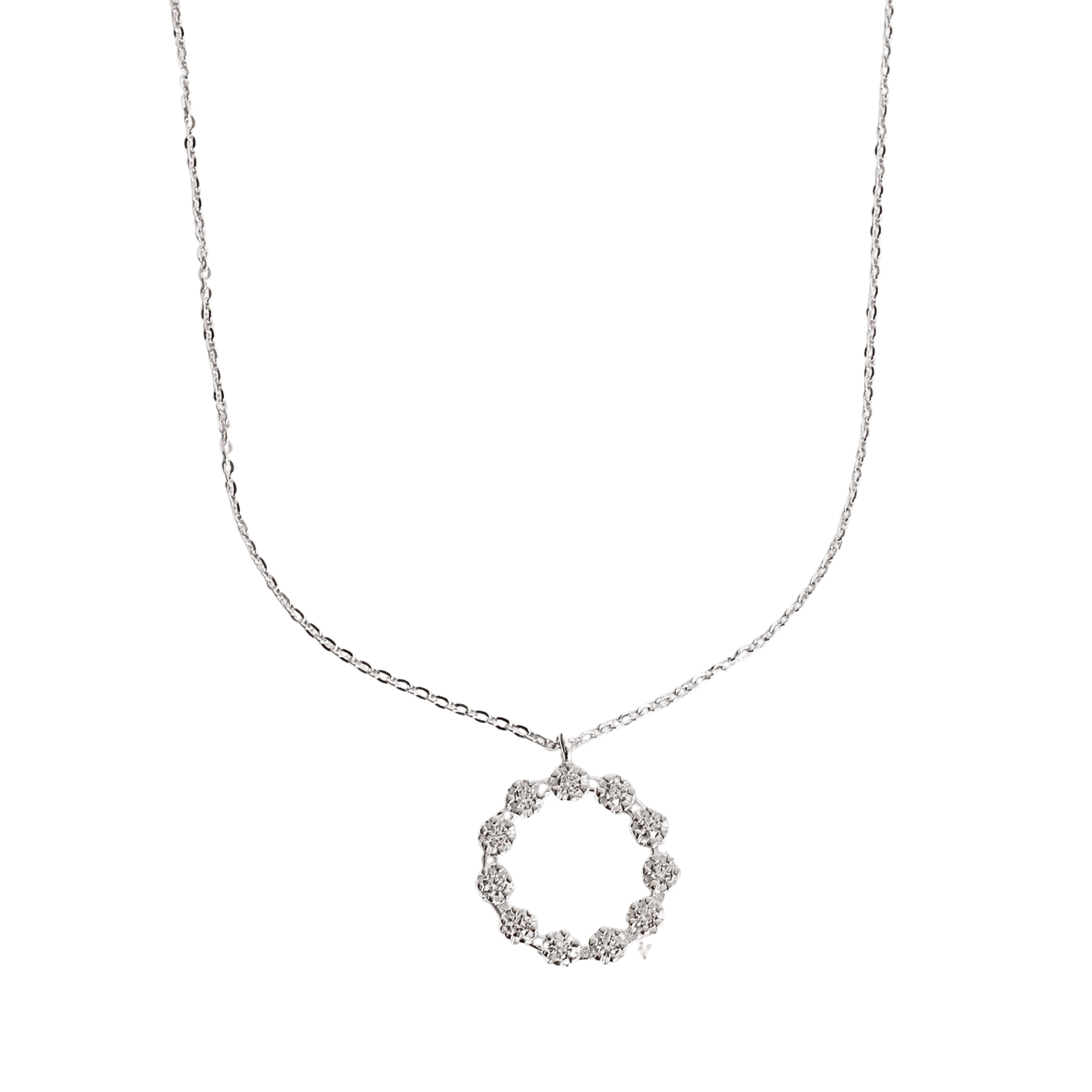 Colar pingente círculo vazado cravejado 17mm corrente cadeadinho 45cm