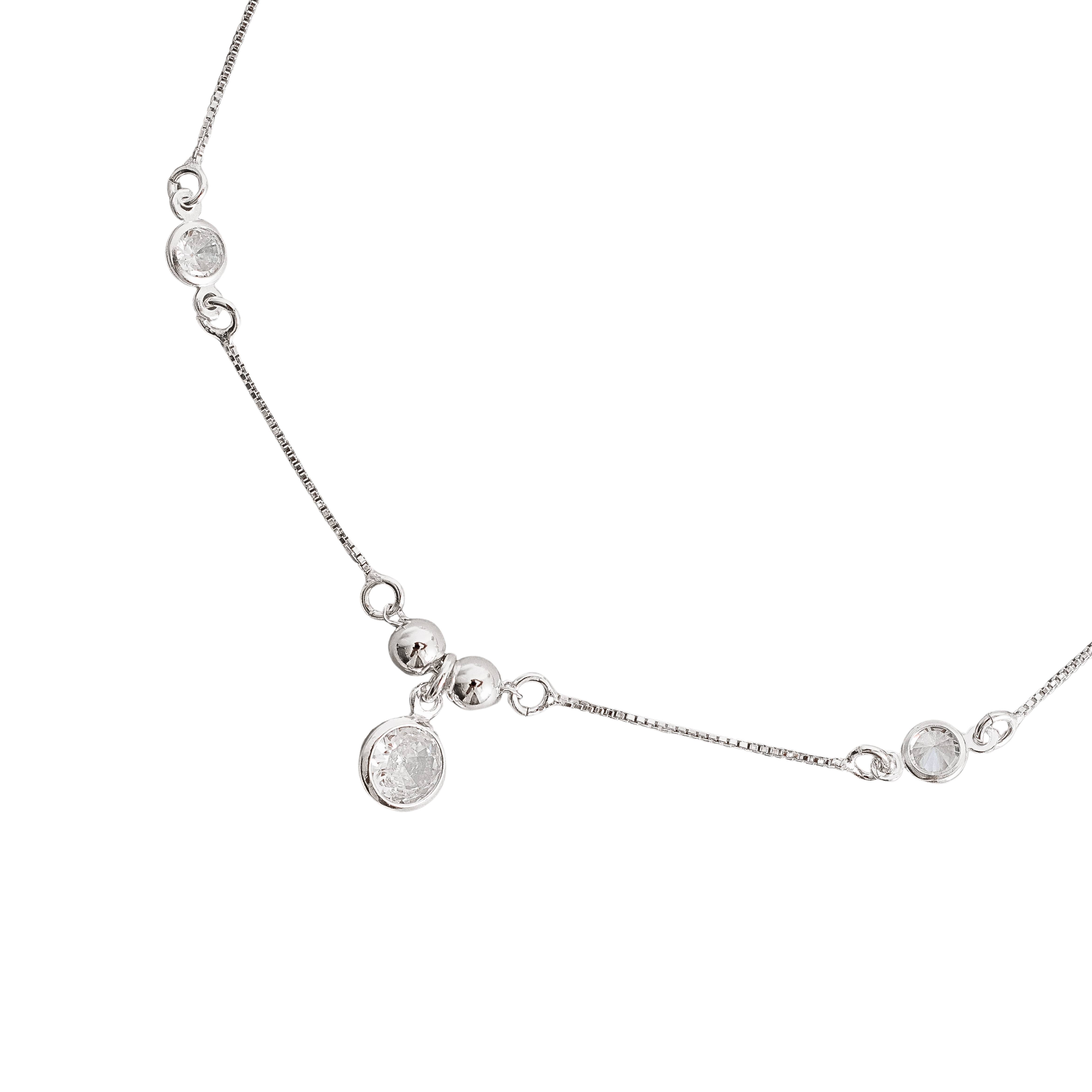 Imagem Pulseira entremeio bolas e zircônias com pingente zircônia 6mm