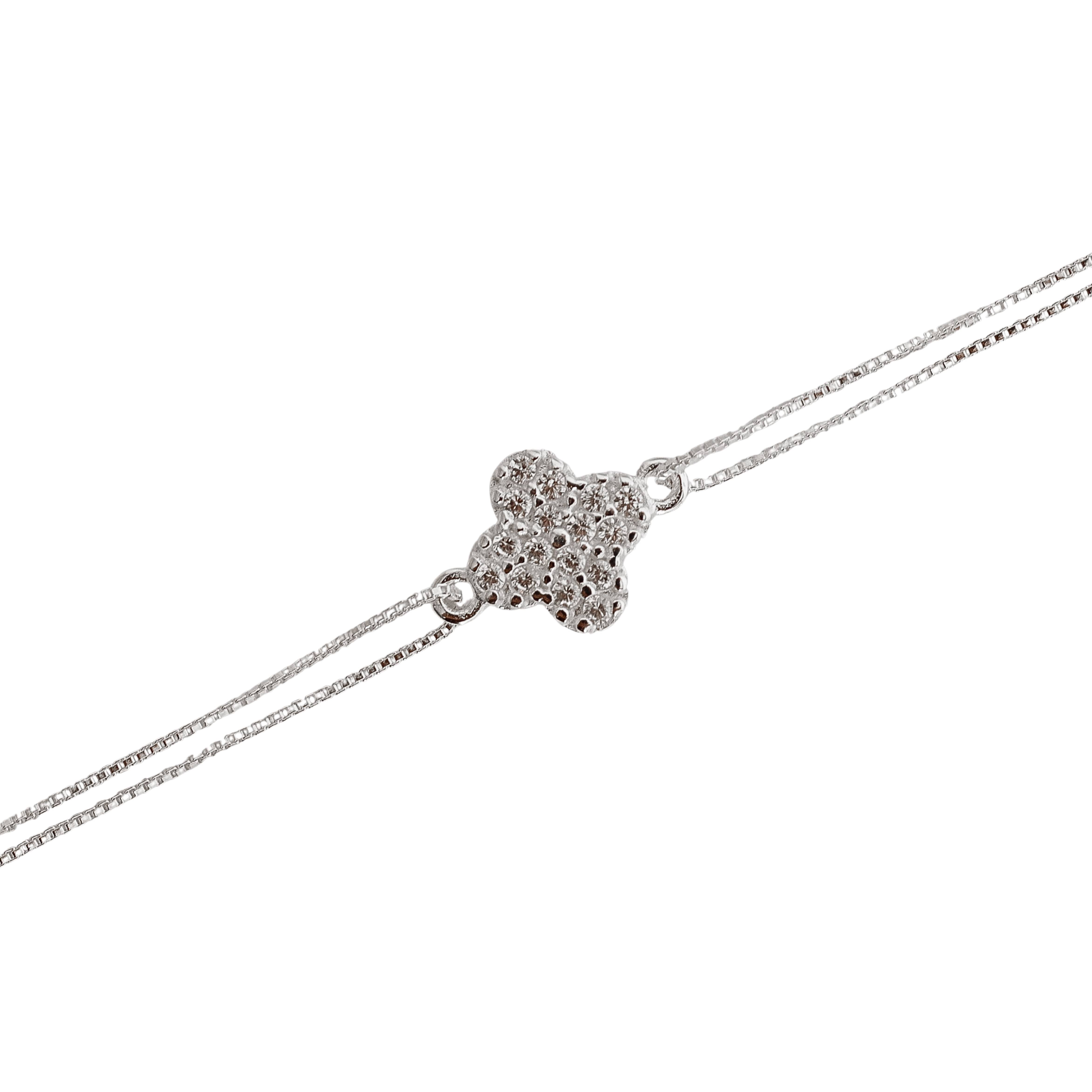 Imagem Pulseira entremeio trevo cravejado 10mm corrente dupla 17+5cm