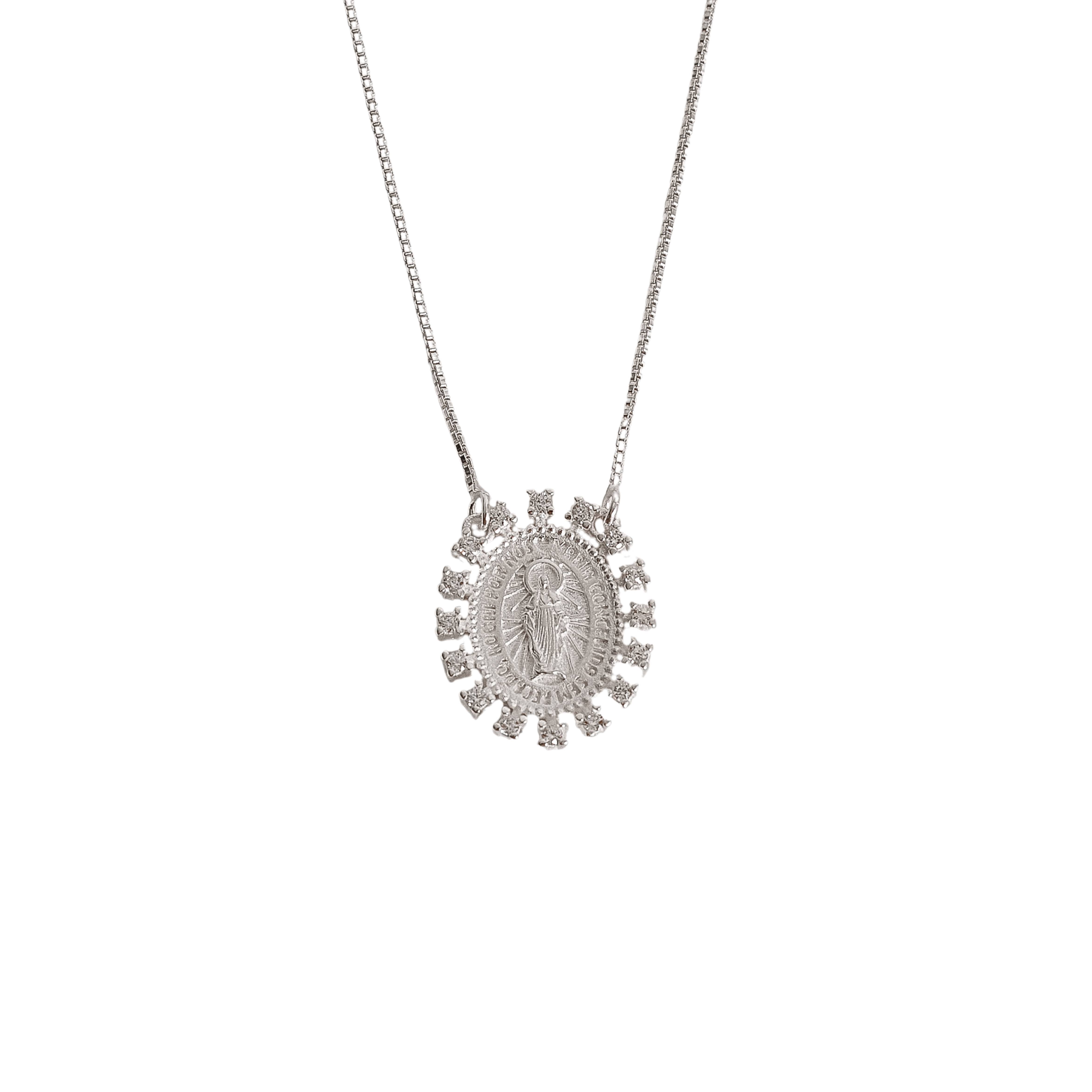 Colar entremeio medalha Nsa. Sra. das Graças com zircônias 19mm v15 45cm