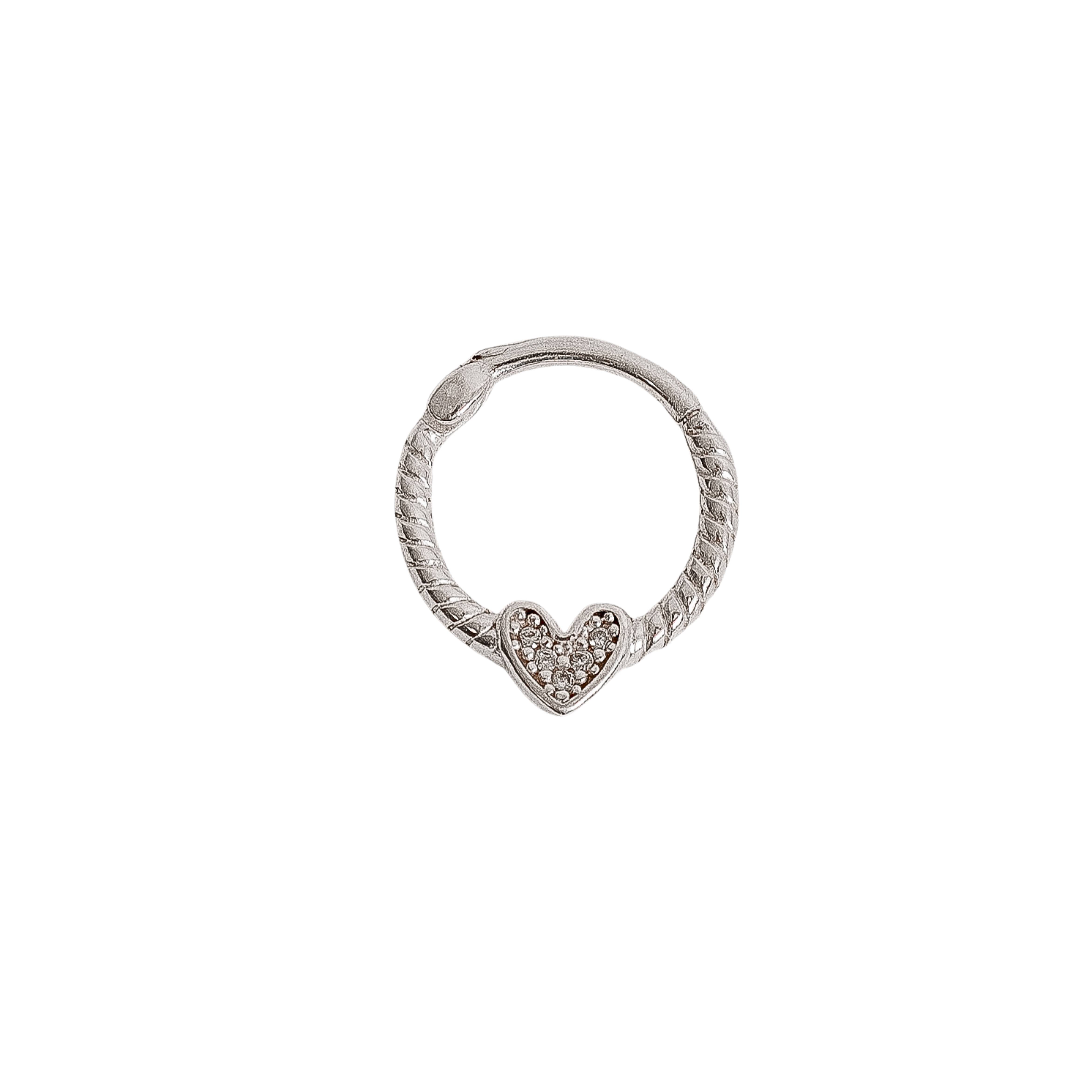 Imagem Piercing argola torcida trava com coração cravejado 13mm orelha direita