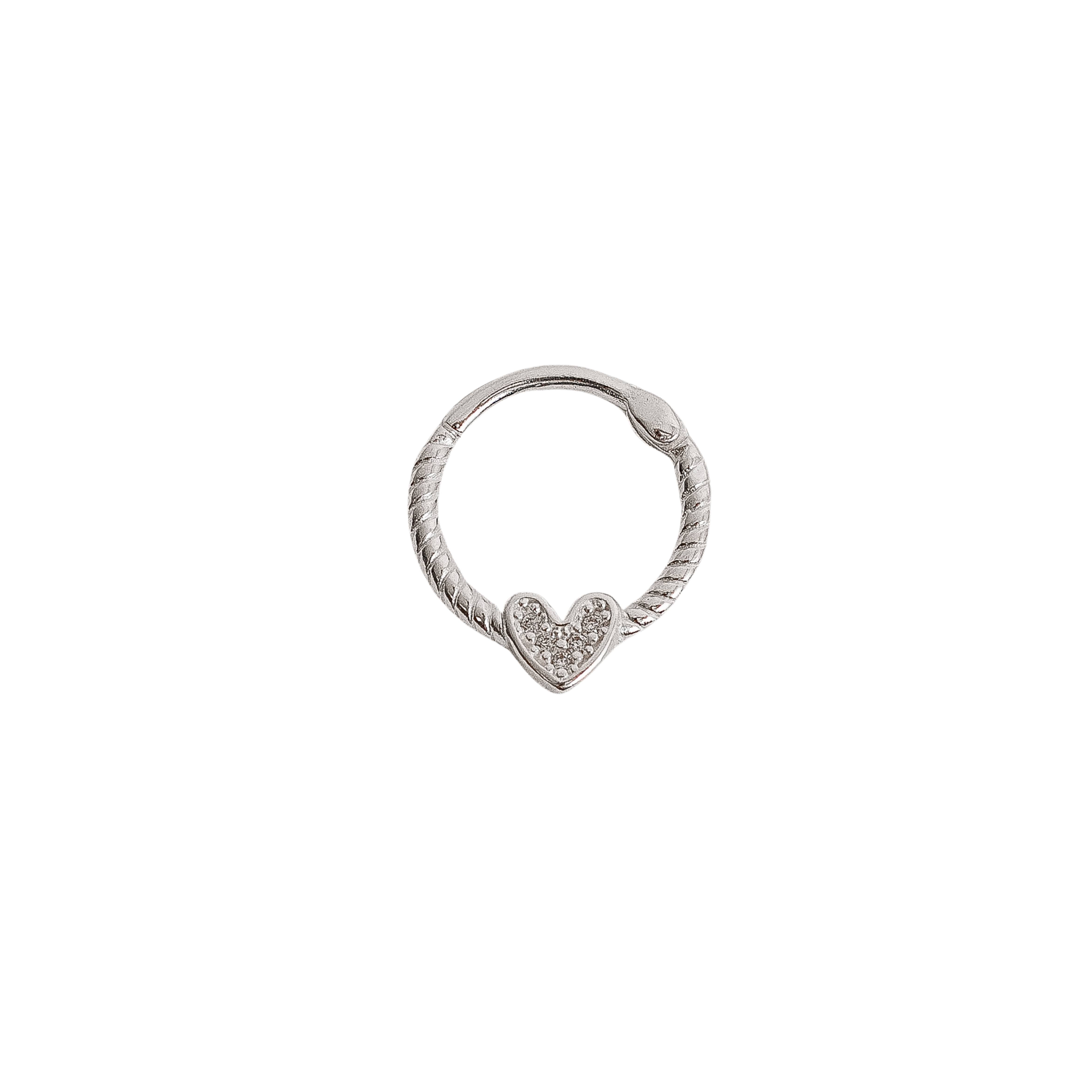 Imagem Piercing argola torcida trava com coração cravejado 13mm orelha esquerda