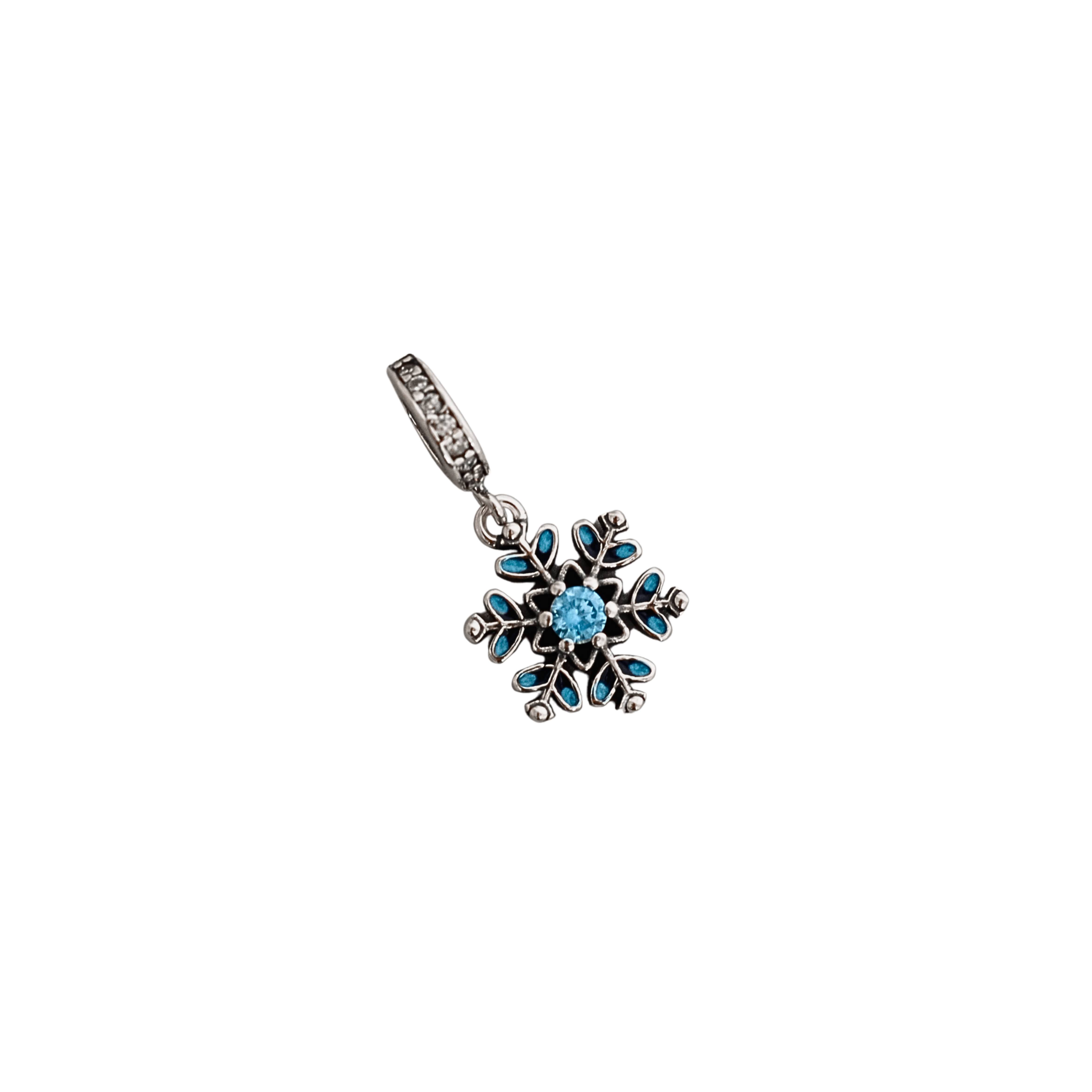 Imagem Berloque pingente flocos de neve com zircônia azul 13mm elo cravejado envelhecido