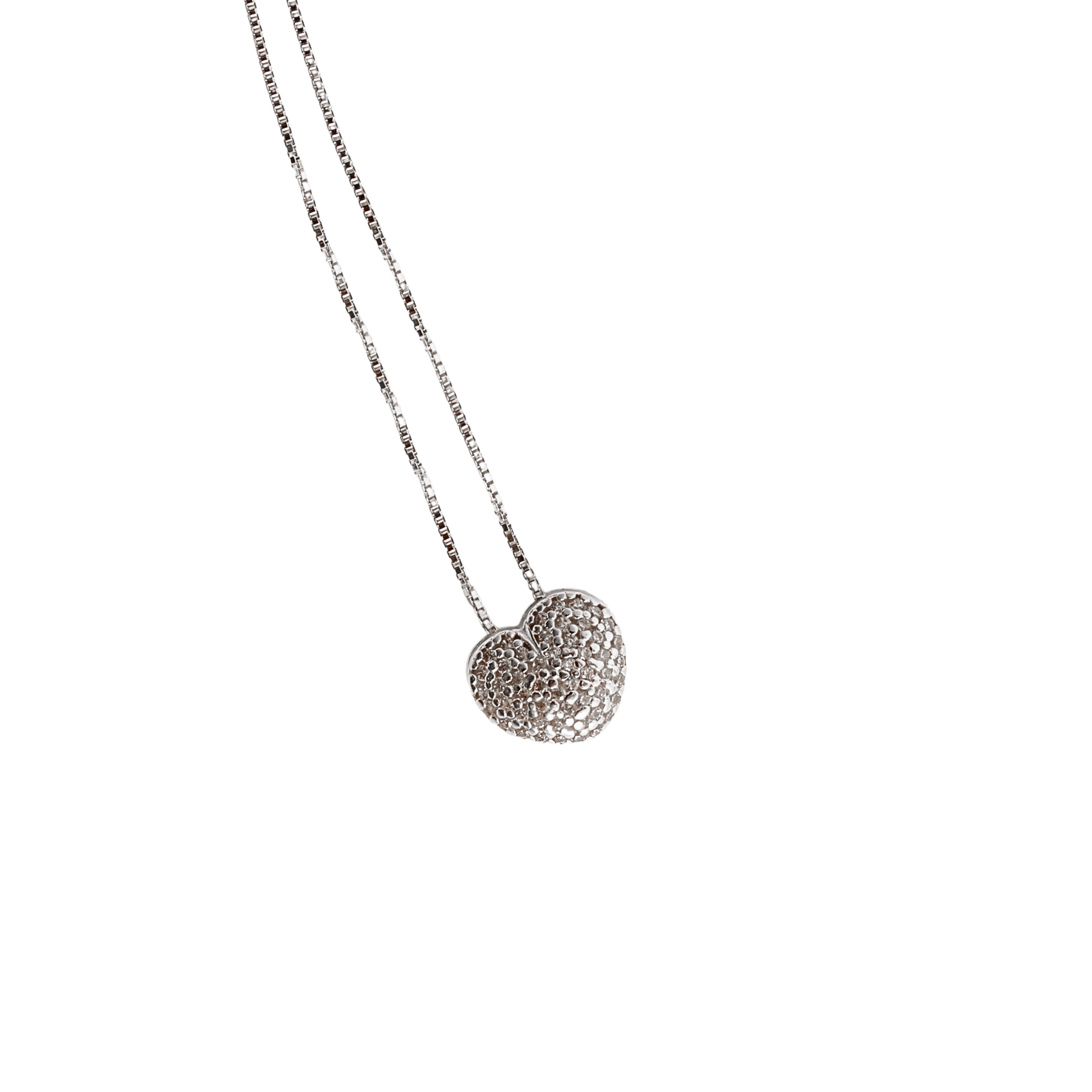 Colar coração cravejado cristal passante 10mm 45cm