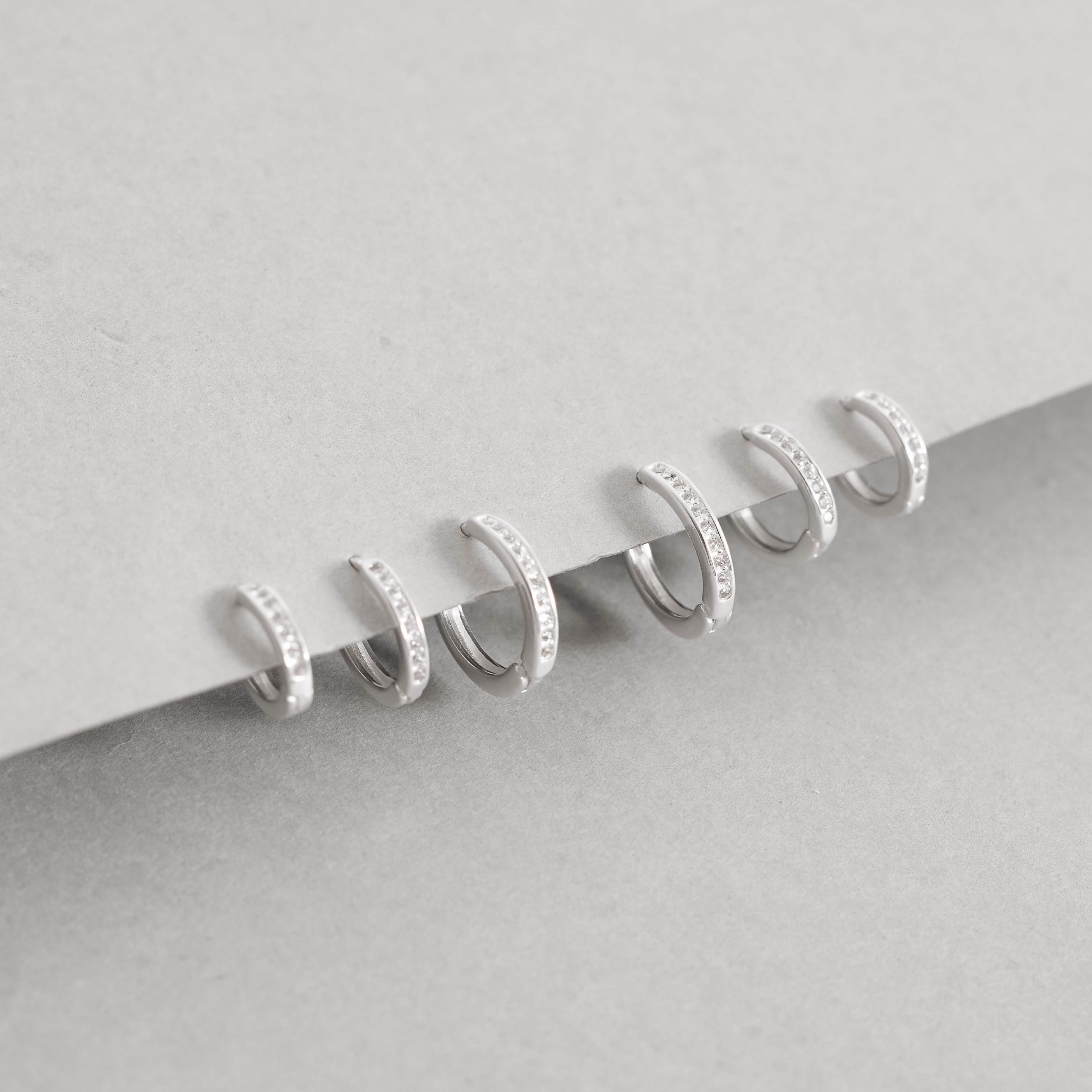 Imagem Trio argolas click 9, 10 e 12mm cravejada fio quadrado