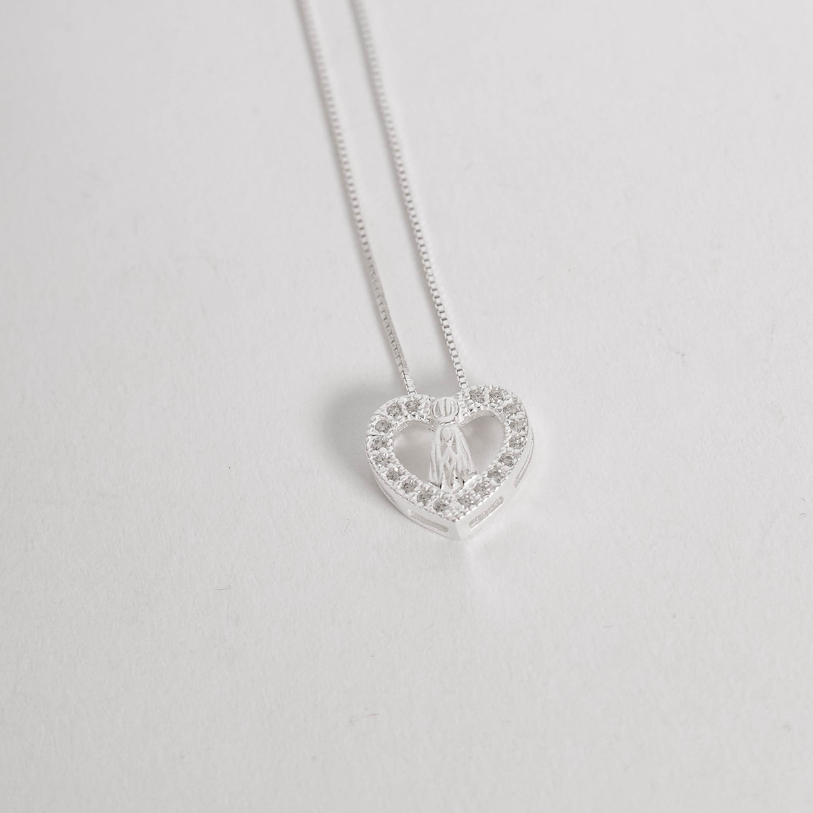 Imagem Colar coração Nsa. Sra. Aparecida cravejado 13mm 45cm