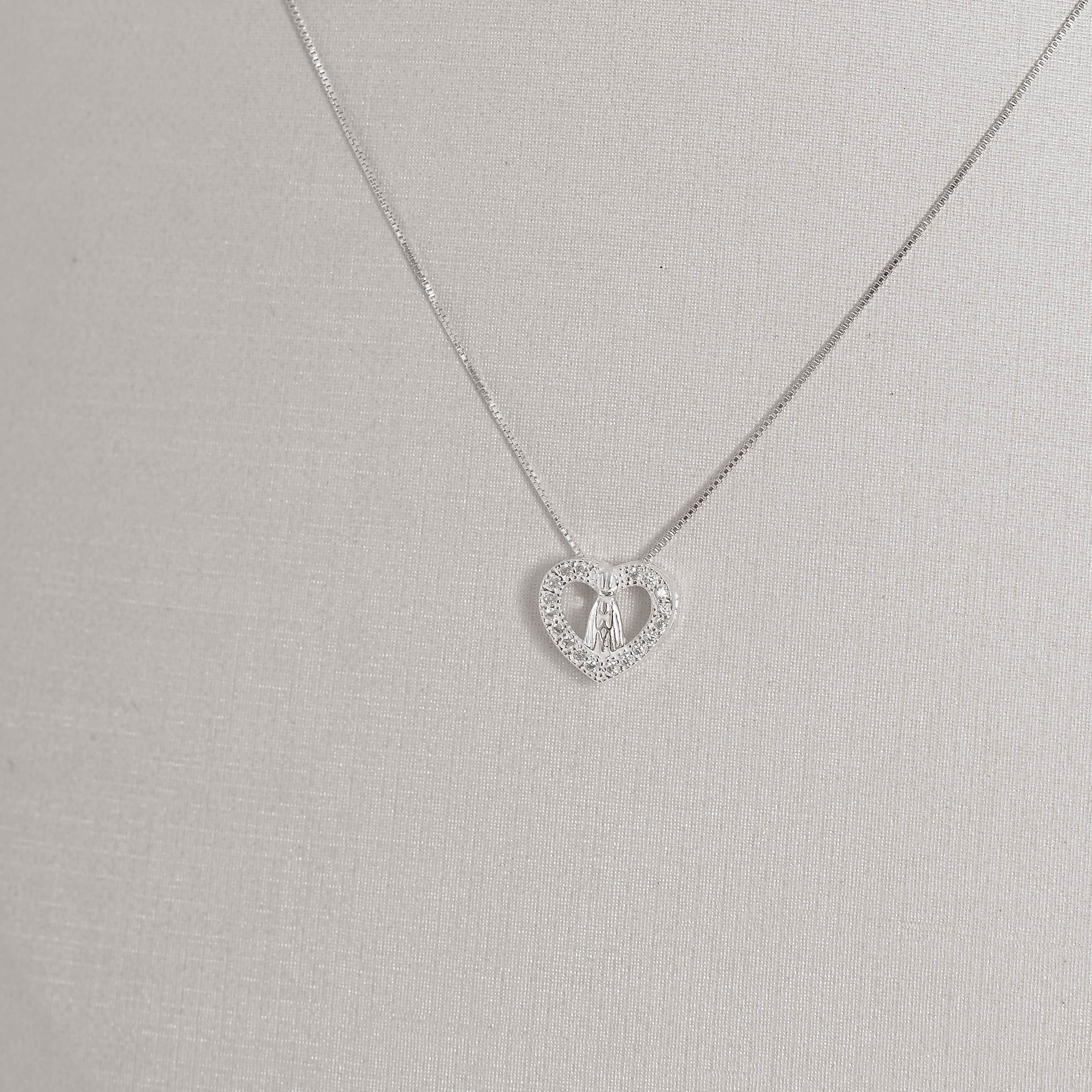 Imagem Secundária Colar coração Nsa. Sra. Aparecida cravejado 13mm 45cm